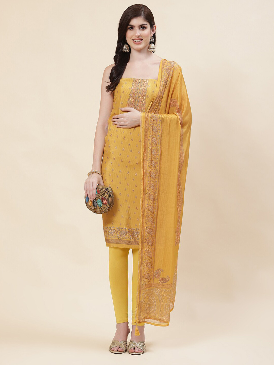 

Meena Bazaar Floral Printed Unstitched Dress Material, Yellow