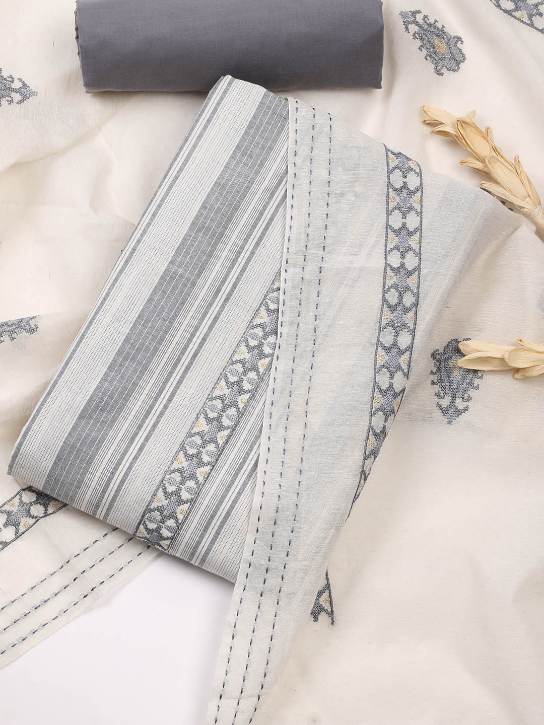 

Meena Bazaar Embroidered Unstitched Dress Material, Grey