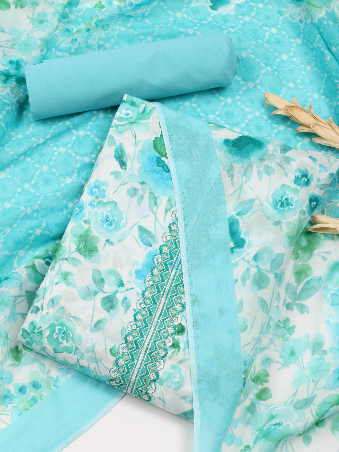 

Meena Bazaar Floral Printed Unstitched Dress Material, Blue