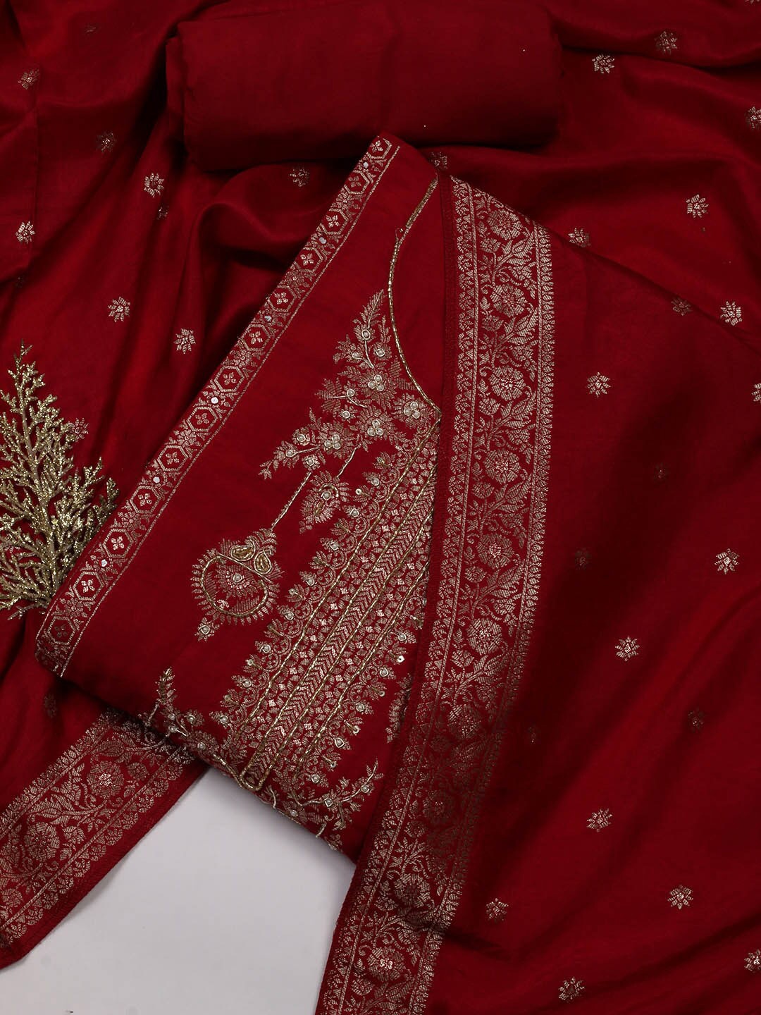 

Meena Bazaar Woven Designed Art Silk Unstitched Dress Material, Maroon