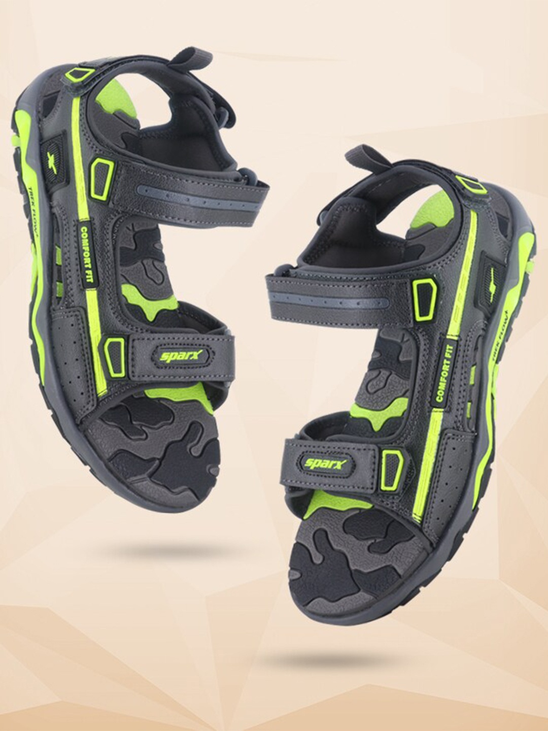 

Sparx Men Textured Sports Sandals With Velcro Closure, Grey