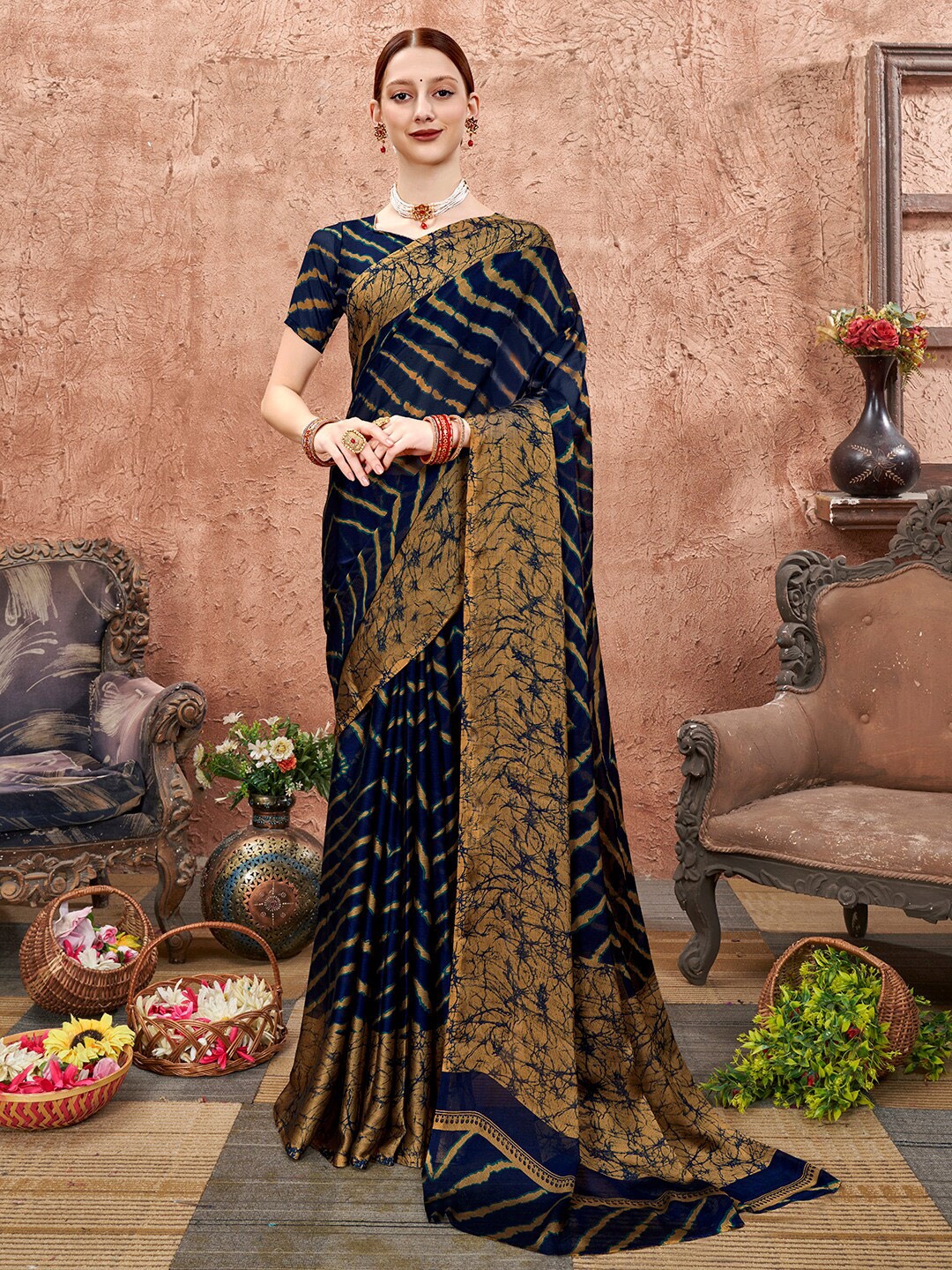 

Anouk Blue Leheriya Printed Saree