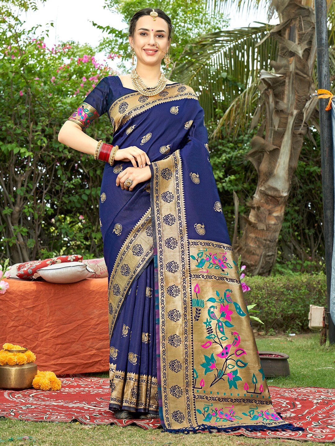 

Anouk Rustic Woven Design Zari Banarasi Saree, Blue