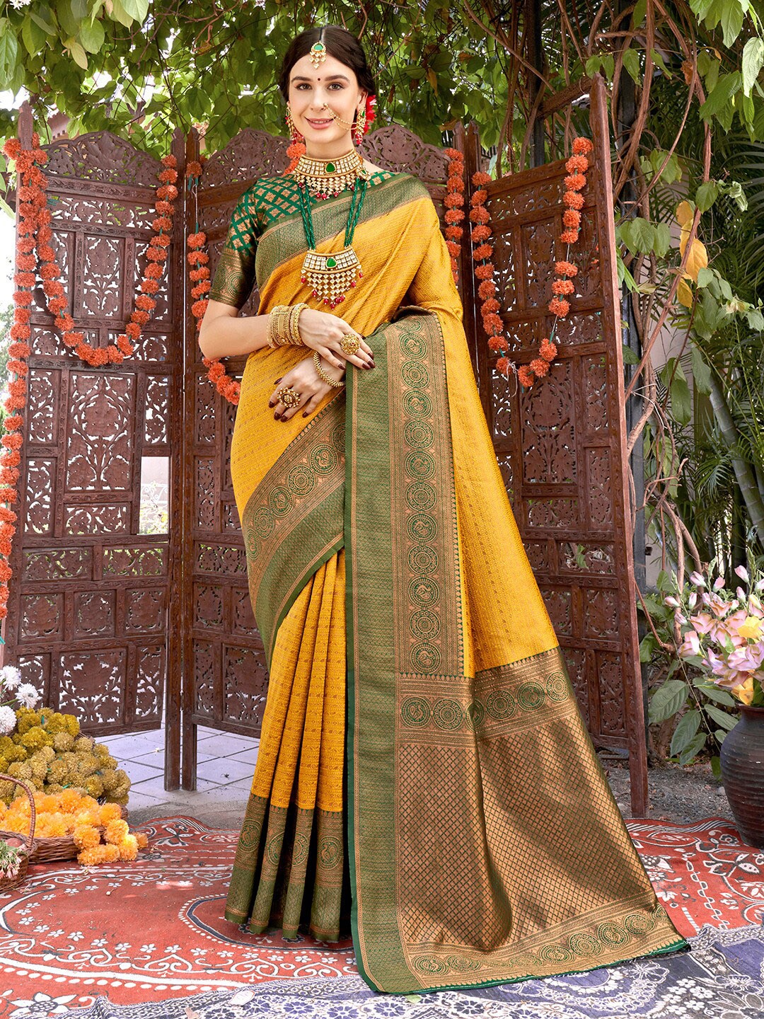 

Anouk Woven Design Zari Kanjeevaram Saree, Yellow