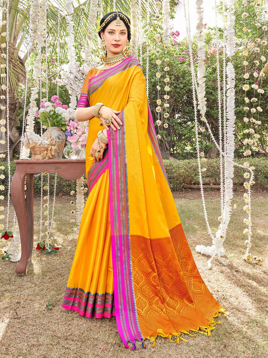 

Anouk Yellow Woven Design Zari Kanjeevaram Saree
