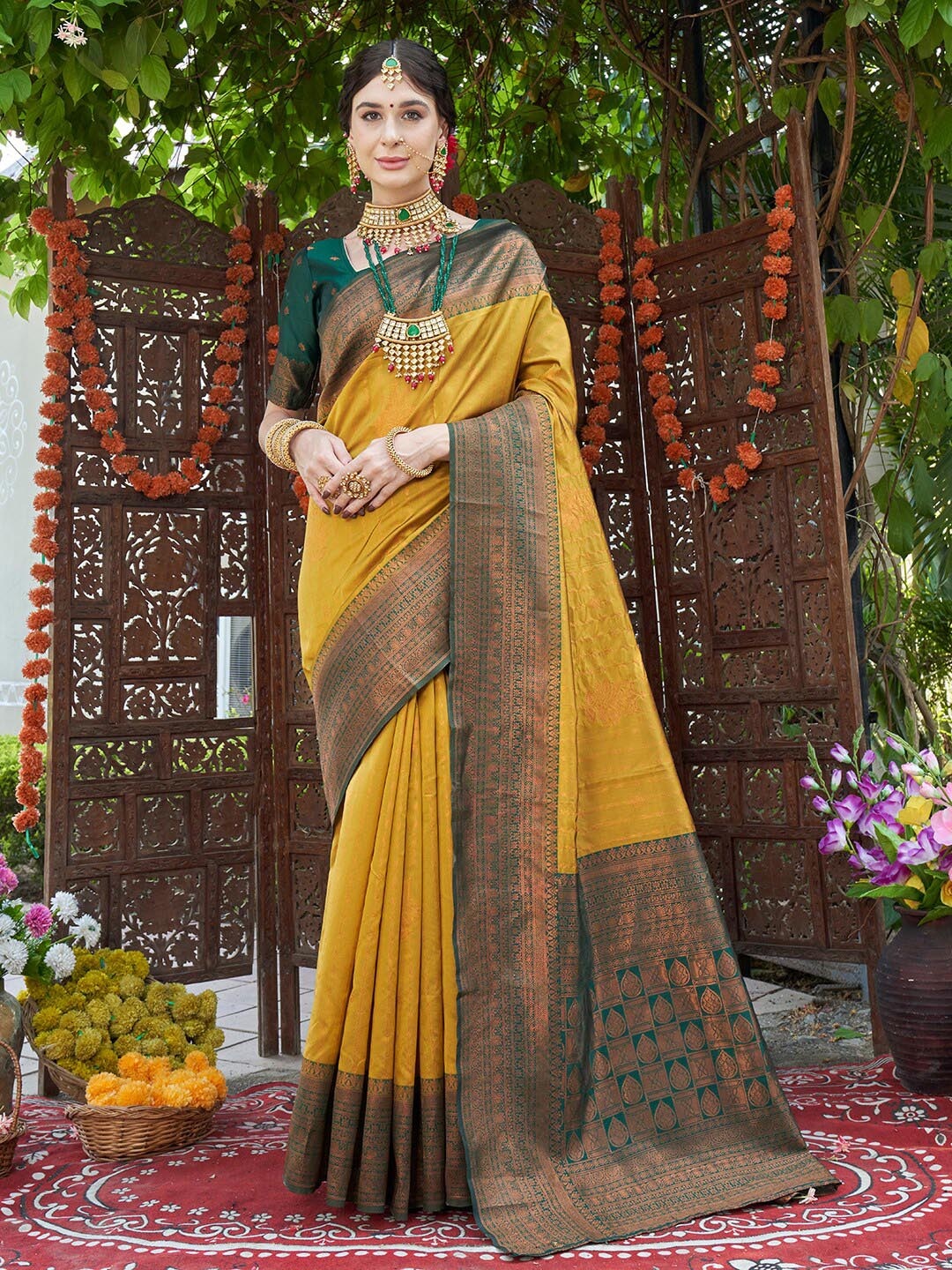 

Anouk Yellow Woven Design Zari Kanjeevaram Saree