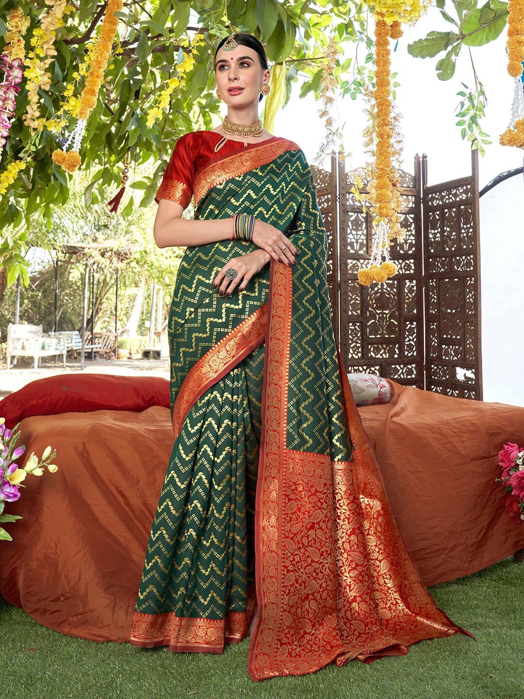 

Anouk Woven Design Zari Kanjeevaram Saree, Green