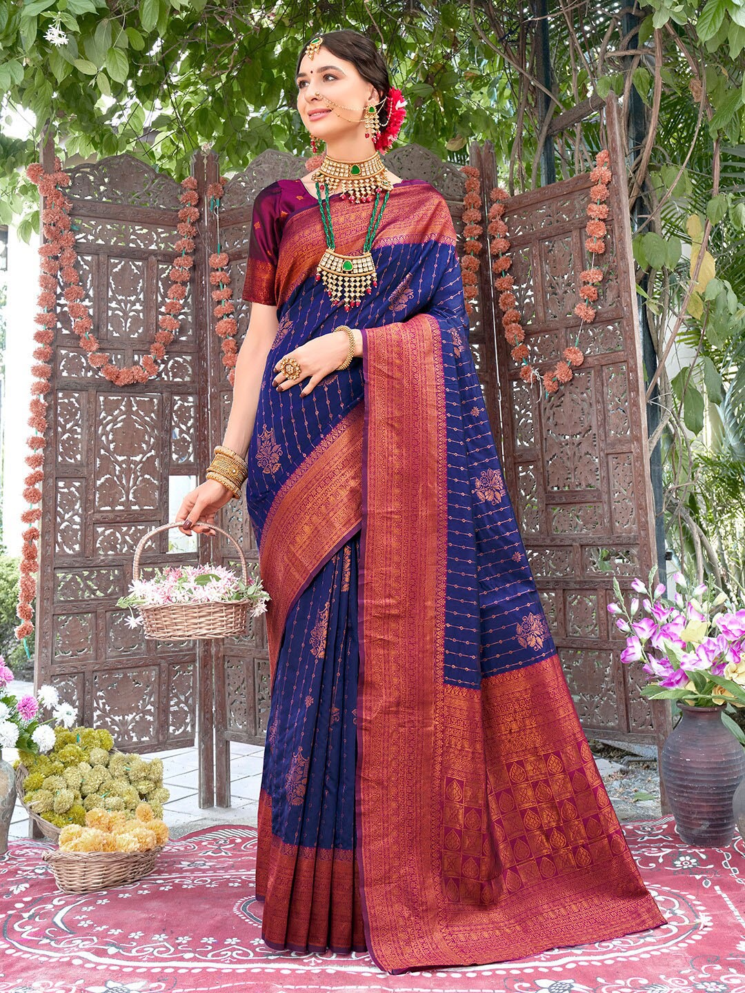 

Anouk Ethnic Motifs Woven Design Zari Chanderi Saree, Blue
