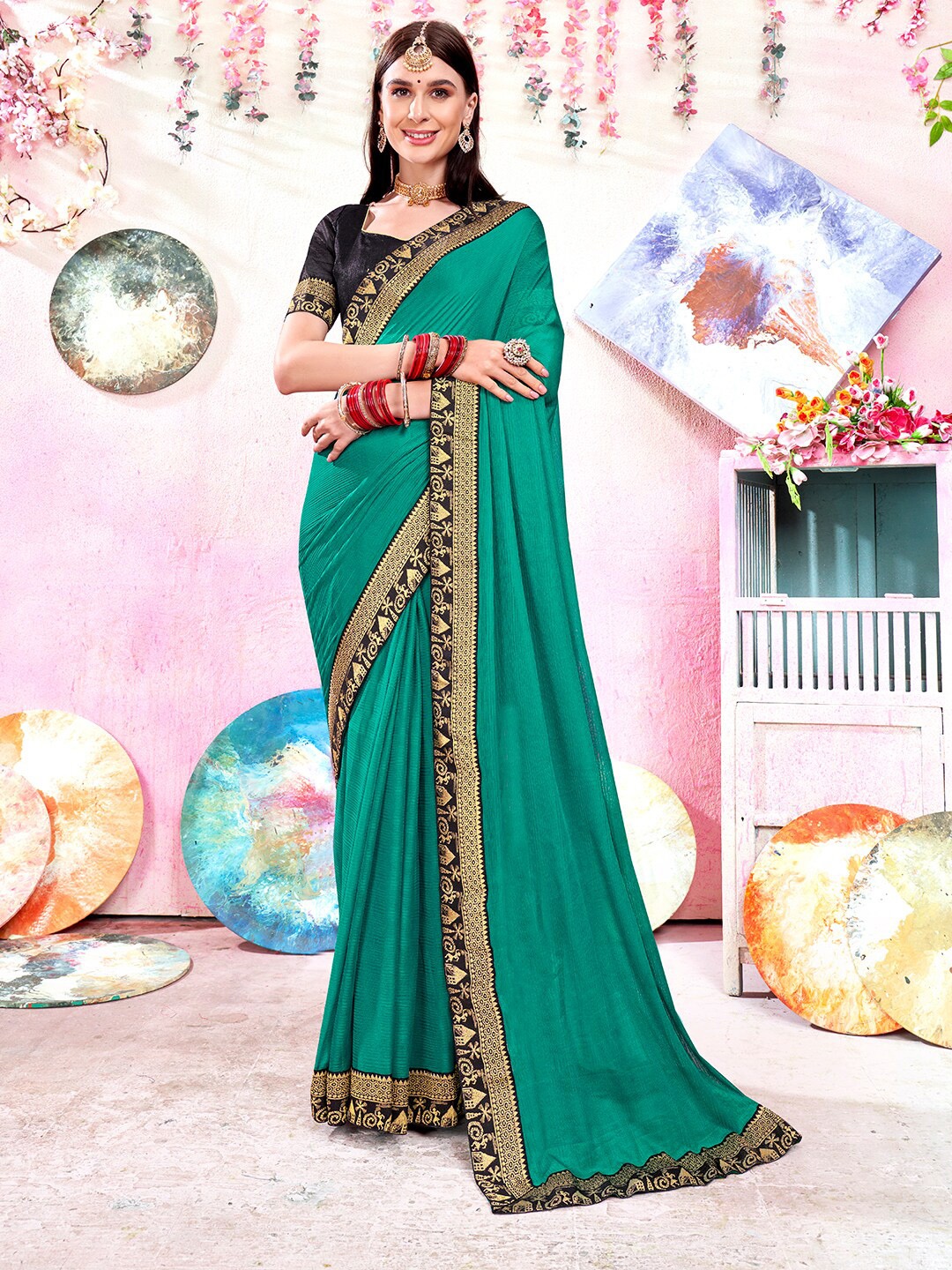 

Anouk Rustic Green & Black Zari Art Silk Saree