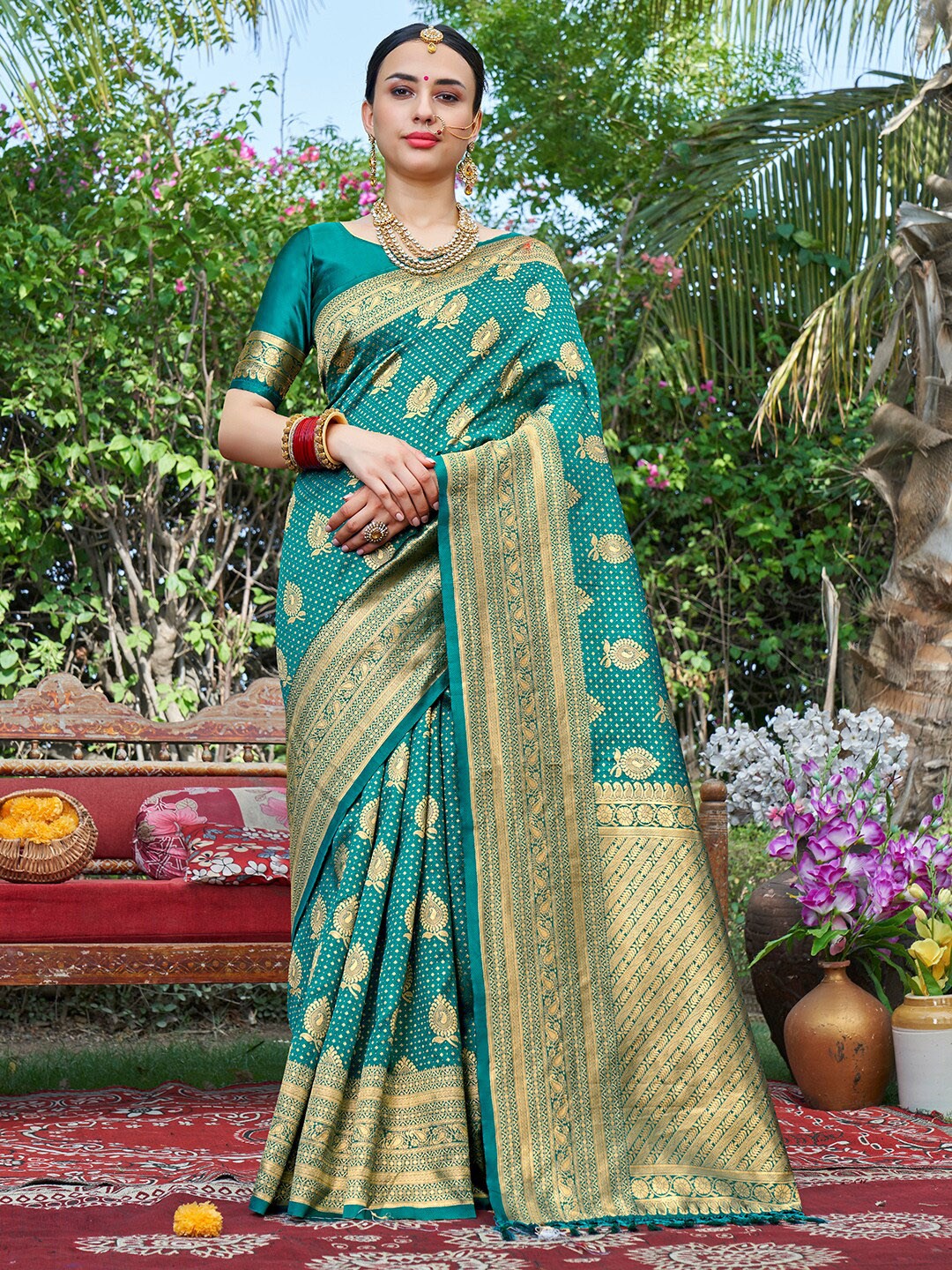 

Anouk Woven Design Art Silk Designer Banarasi Saree, Green