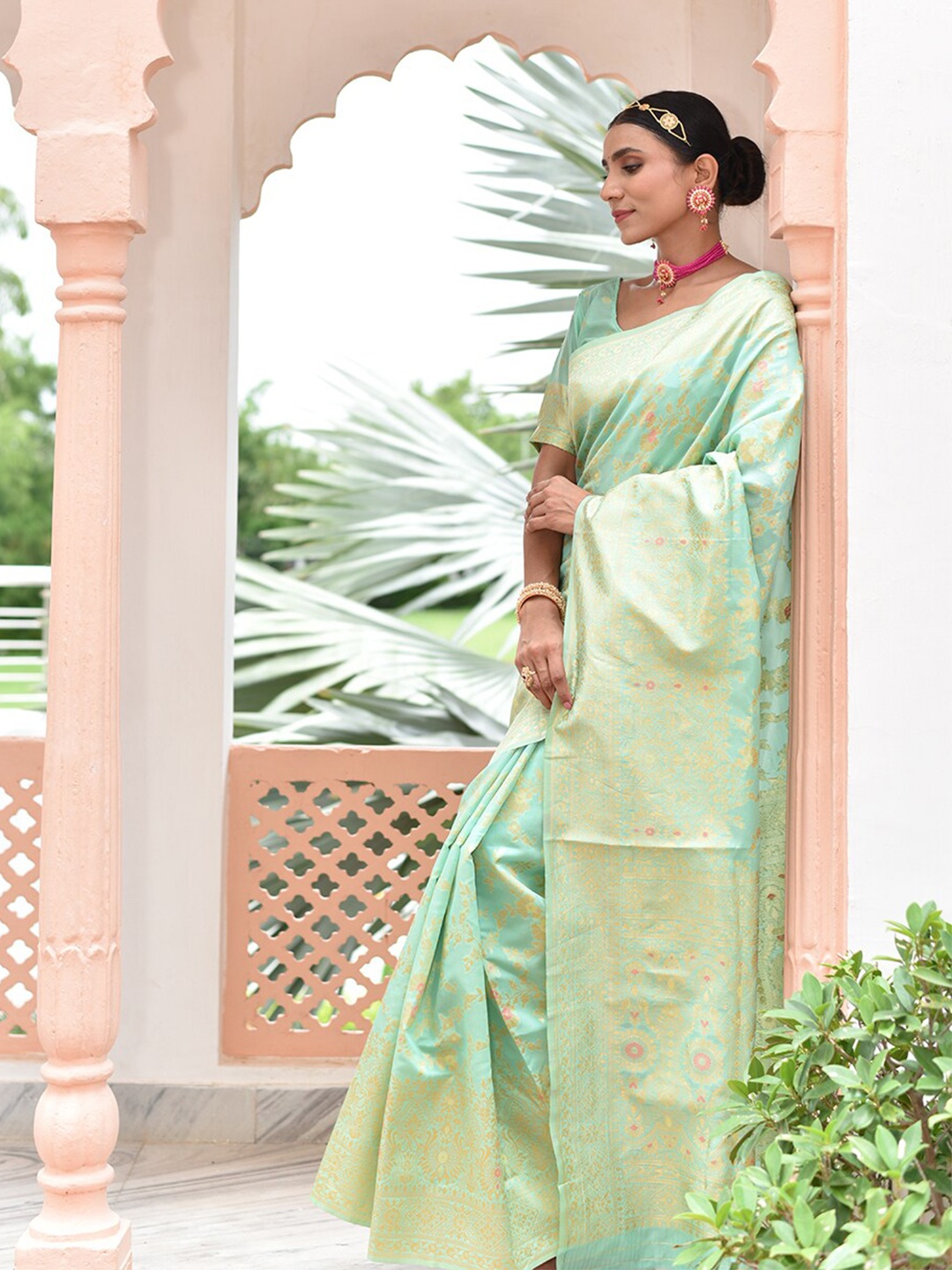 

Anouk Ethnic Motifs Art Silk Chanderi Saree, Sea green