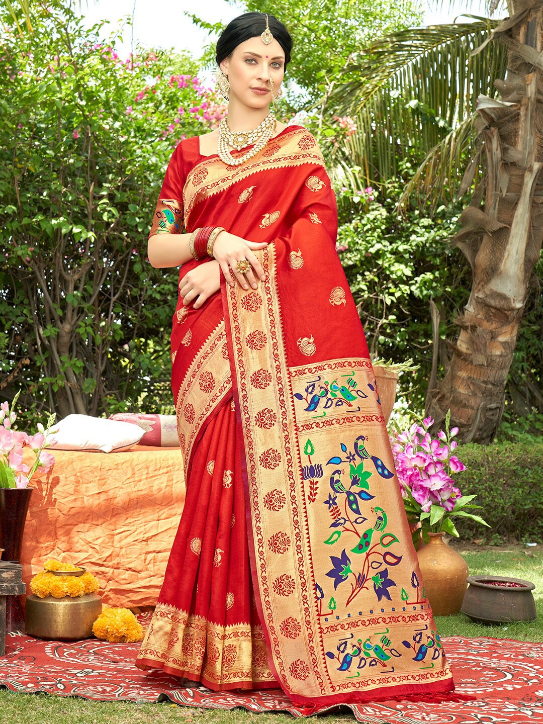 

Anouk Woven Design Zari Art Silk Banarasi Saree, Red