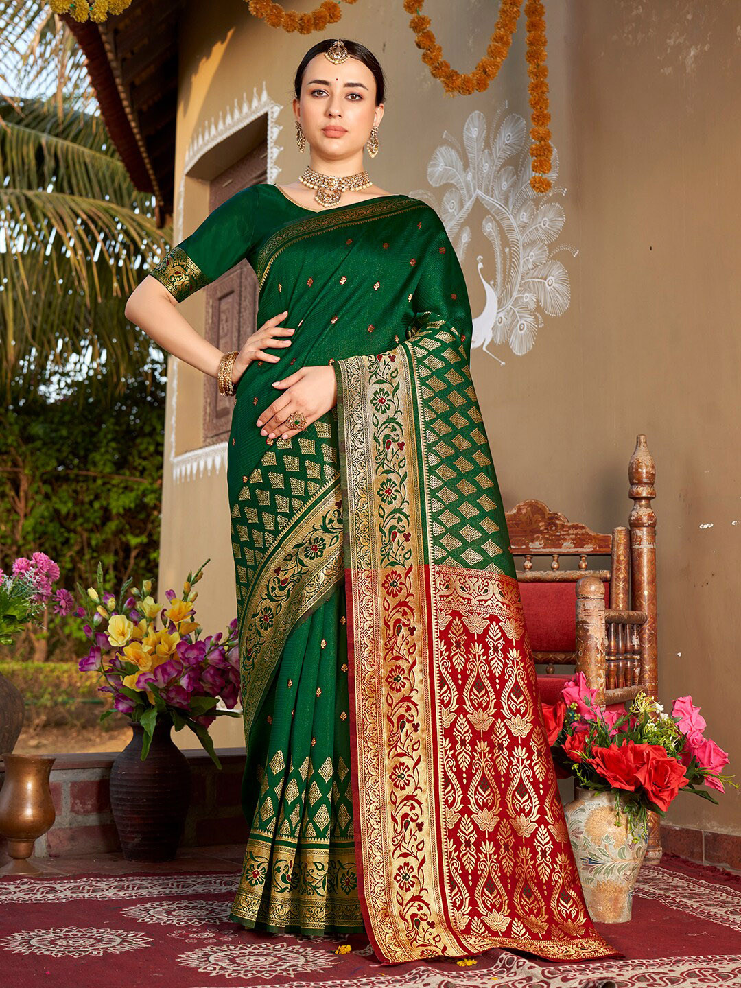 

Anouk Woven Design Zari Art Silk Chanderi Saree, Green