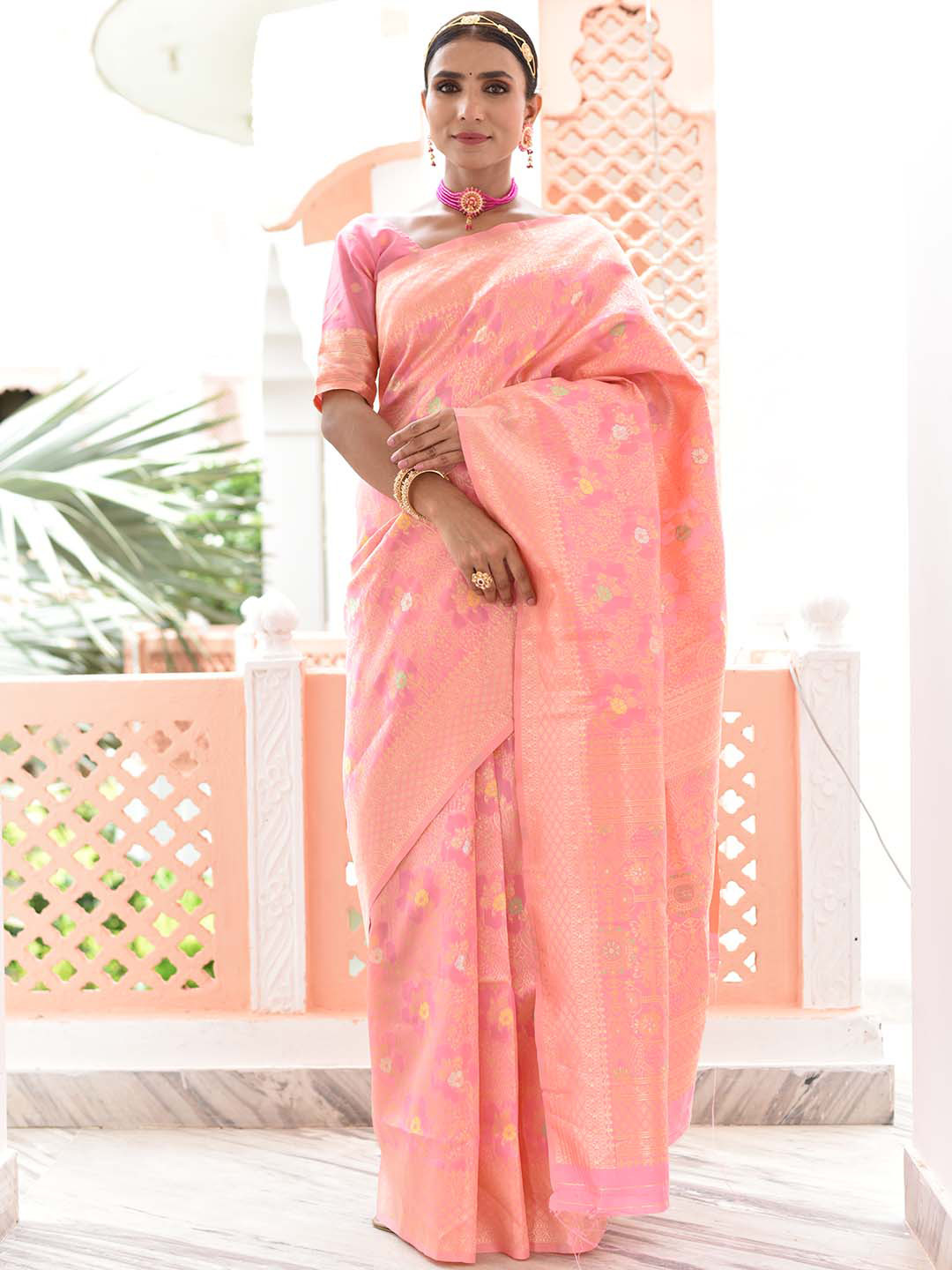 

Anouk Woven Design Zari Art Silk Chanderi Saree, Pink