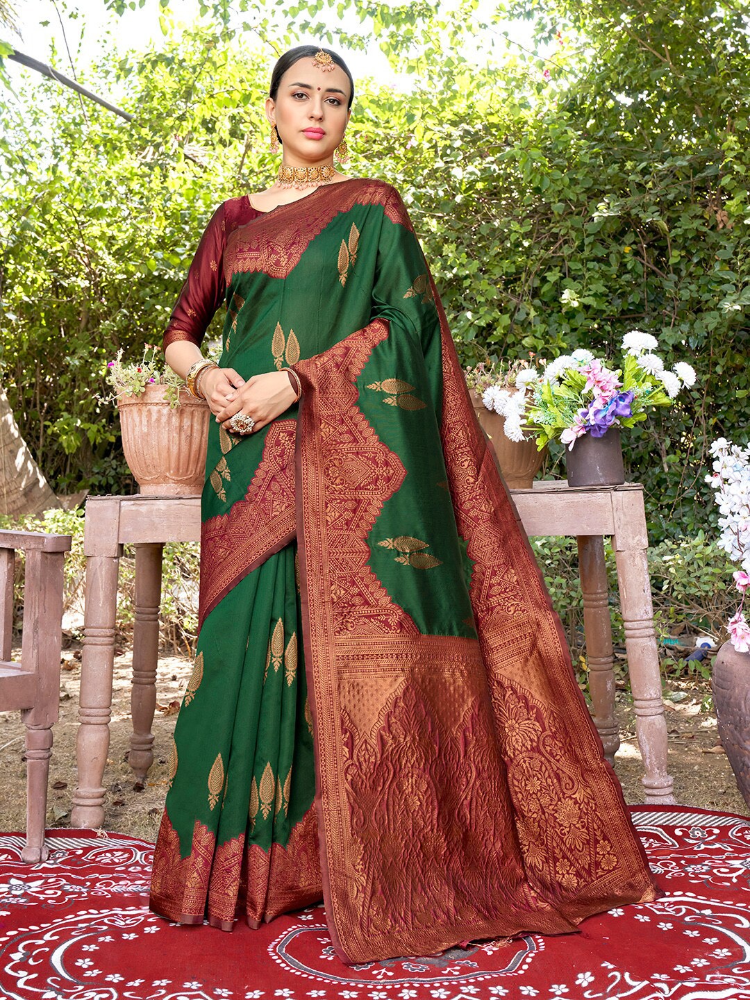 

Anouk Woven Design Zari Art Silk Designer Saree, Green