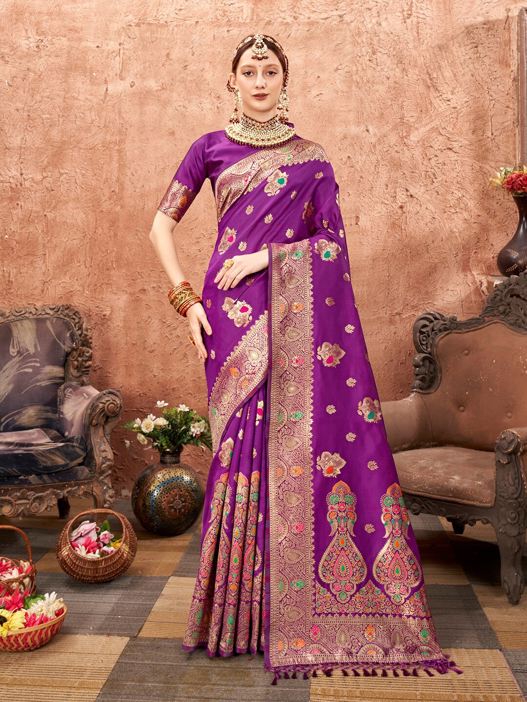 

Anouk Woven Design Zari Art Silk Kanjeevaram Saree, Purple