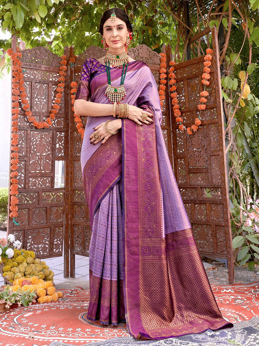 

Anouk Woven Design Zari Art Silk Kanjeevaram Saree, Purple
