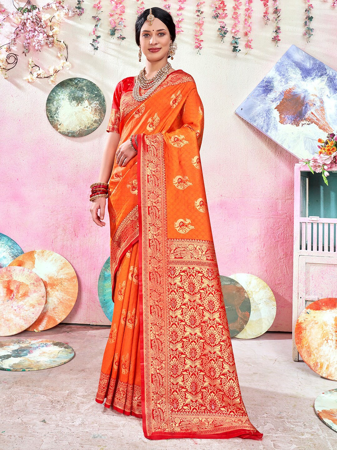 

Anouk Woven Design Zari Art Silk Banarasi Saree, Orange