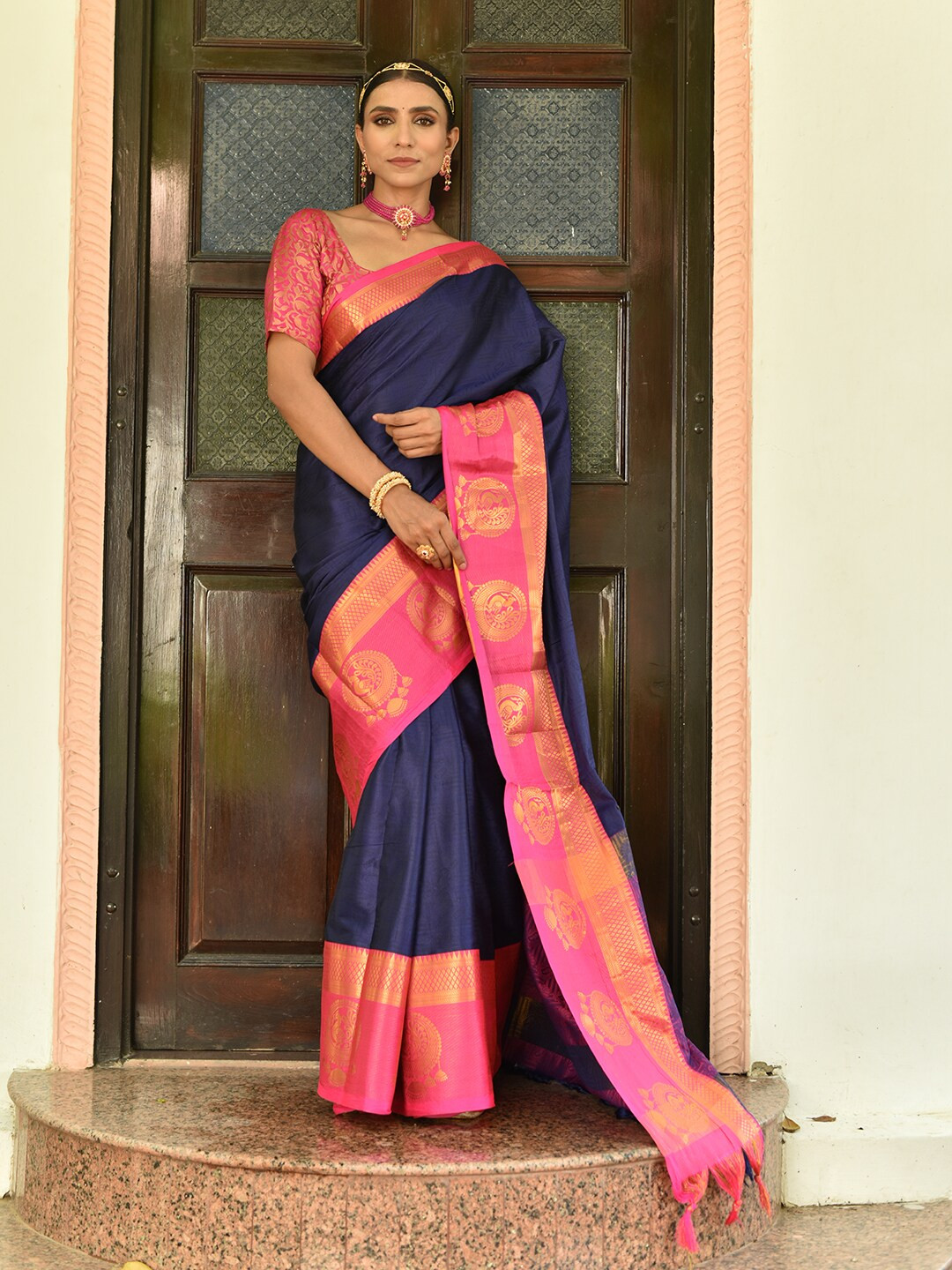 

Anouk Blue Zari Kanjeevaram Saree