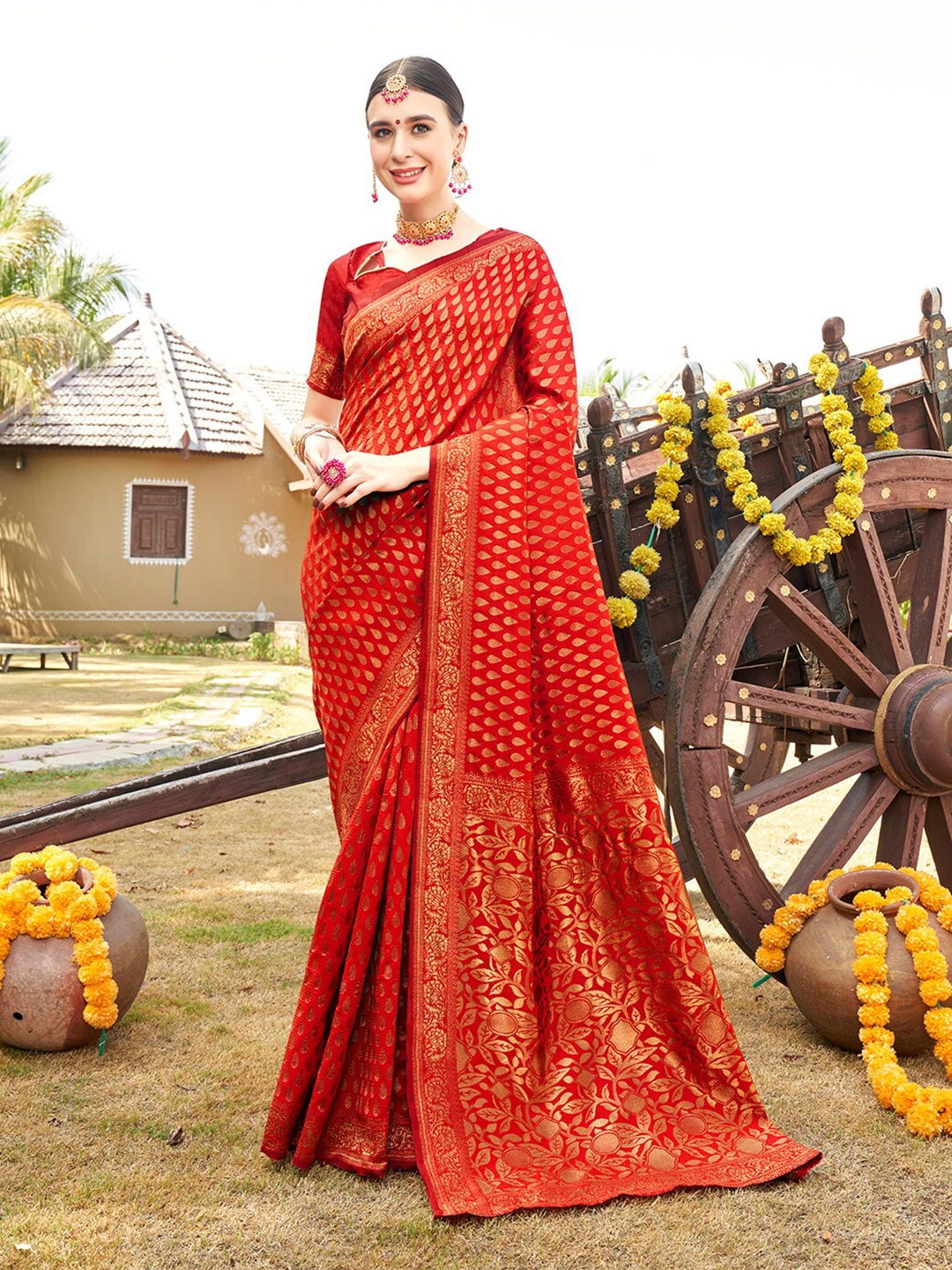 

Anouk Rustic Red & Gold Woven Design Zari Detailed Art Silk Banarasi Saree