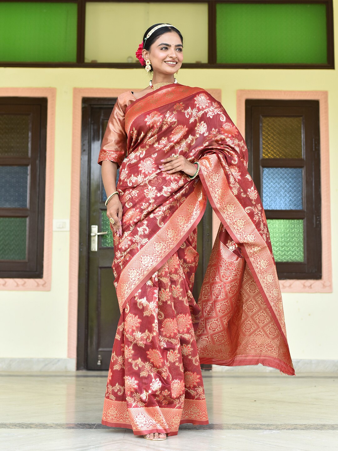 

Anouk Woven Design Zari Kanjeevaram Saree, Maroon