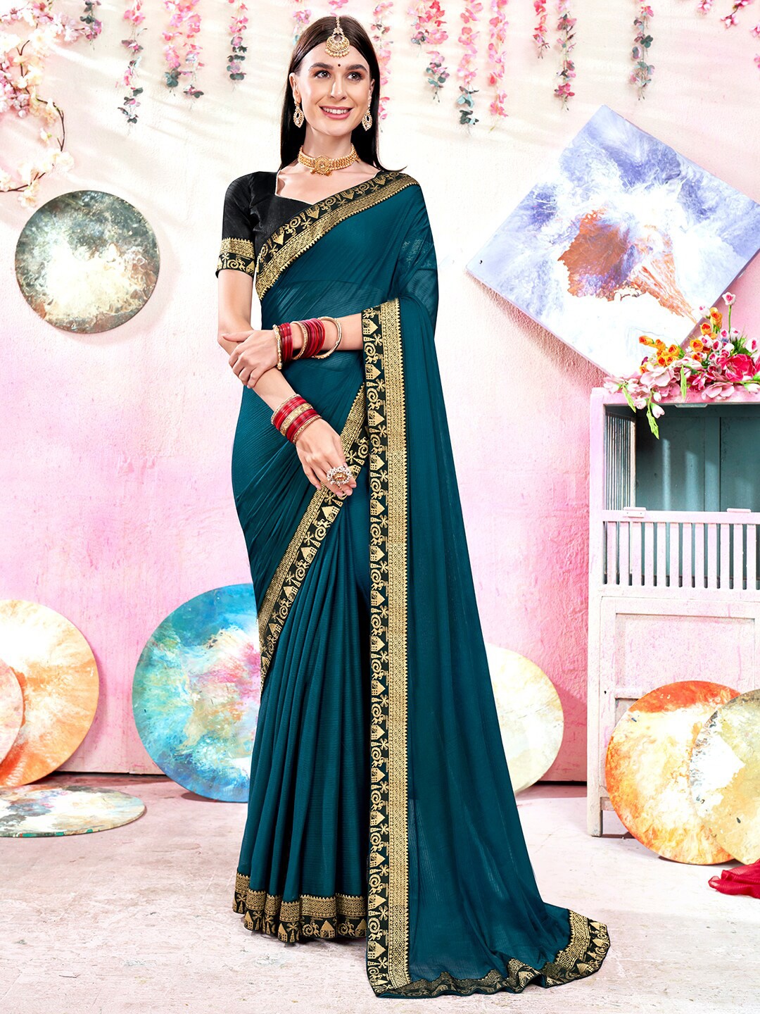 

Anouk Blue & Black Woven Design Zari Art Silk Saree