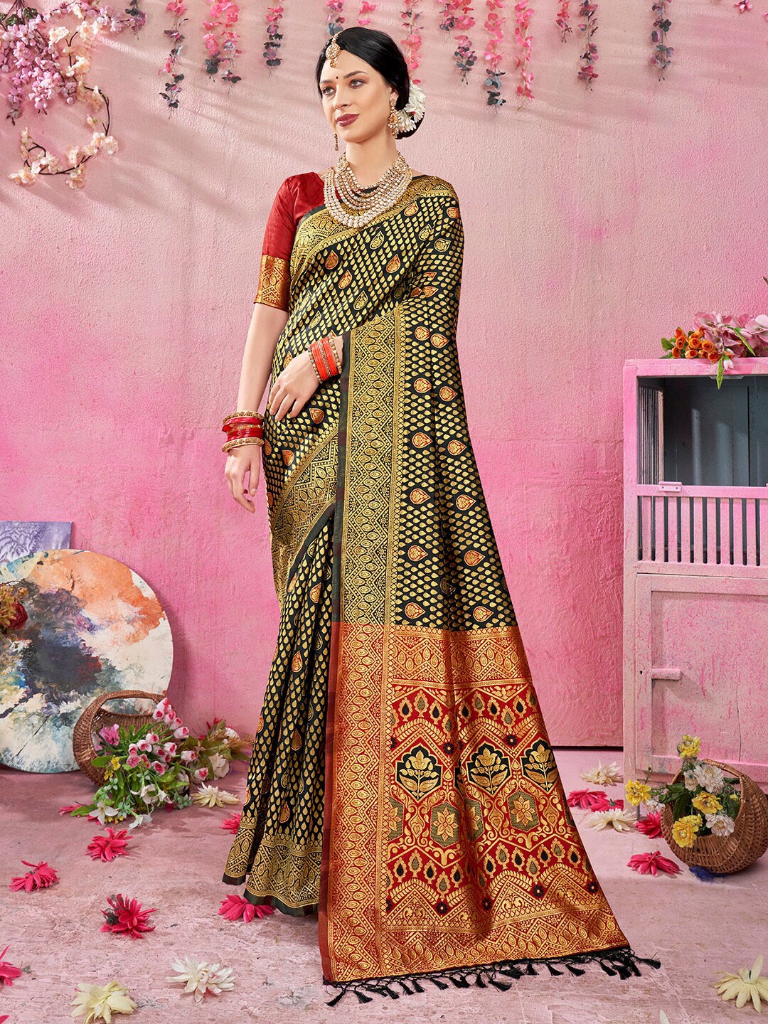 

Anouk Ethnic Motifs Woven Design Banarasi Saree, Blue