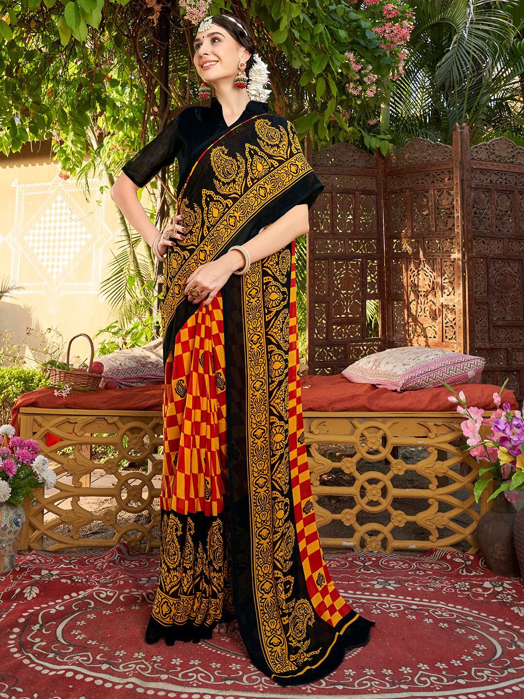 

Anouk Black Ethnic Motifs Printed Saree