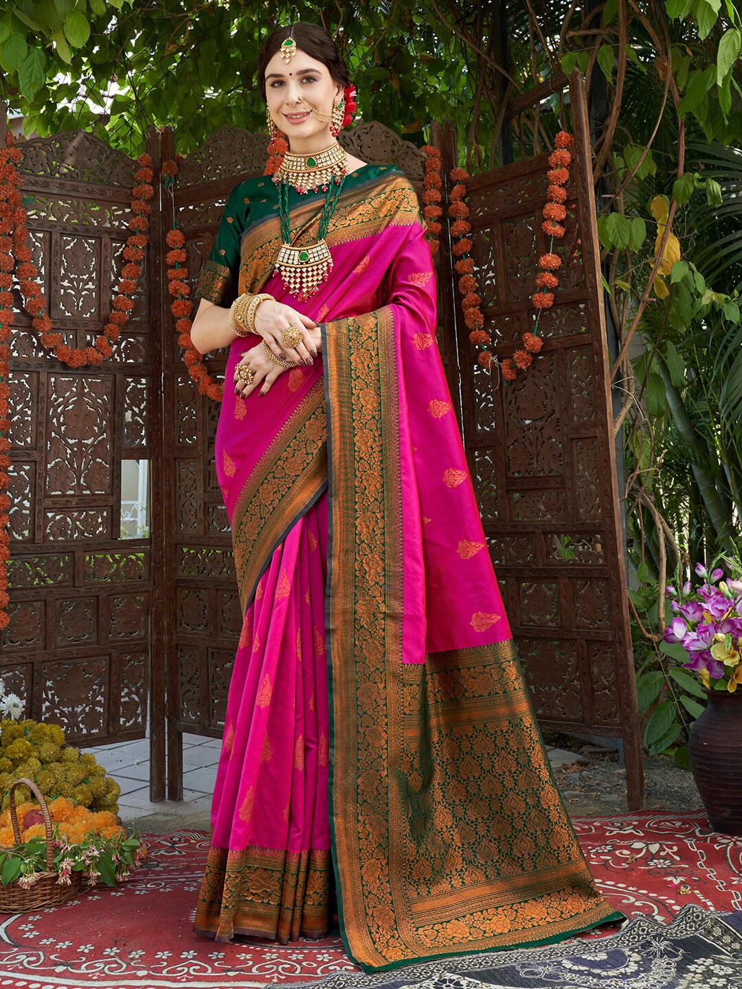

Anouk Woven Design Zari Kanjeevaram Saree, Pink