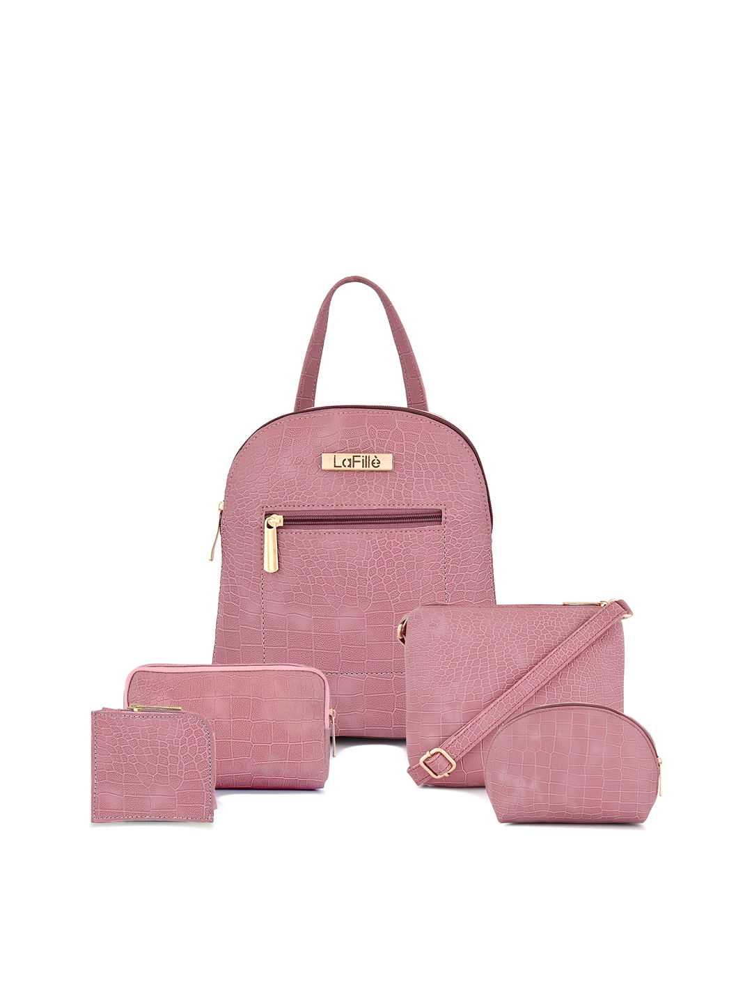 

LaFille Set Of 5 Textured Structured Handheld Bag, Purple