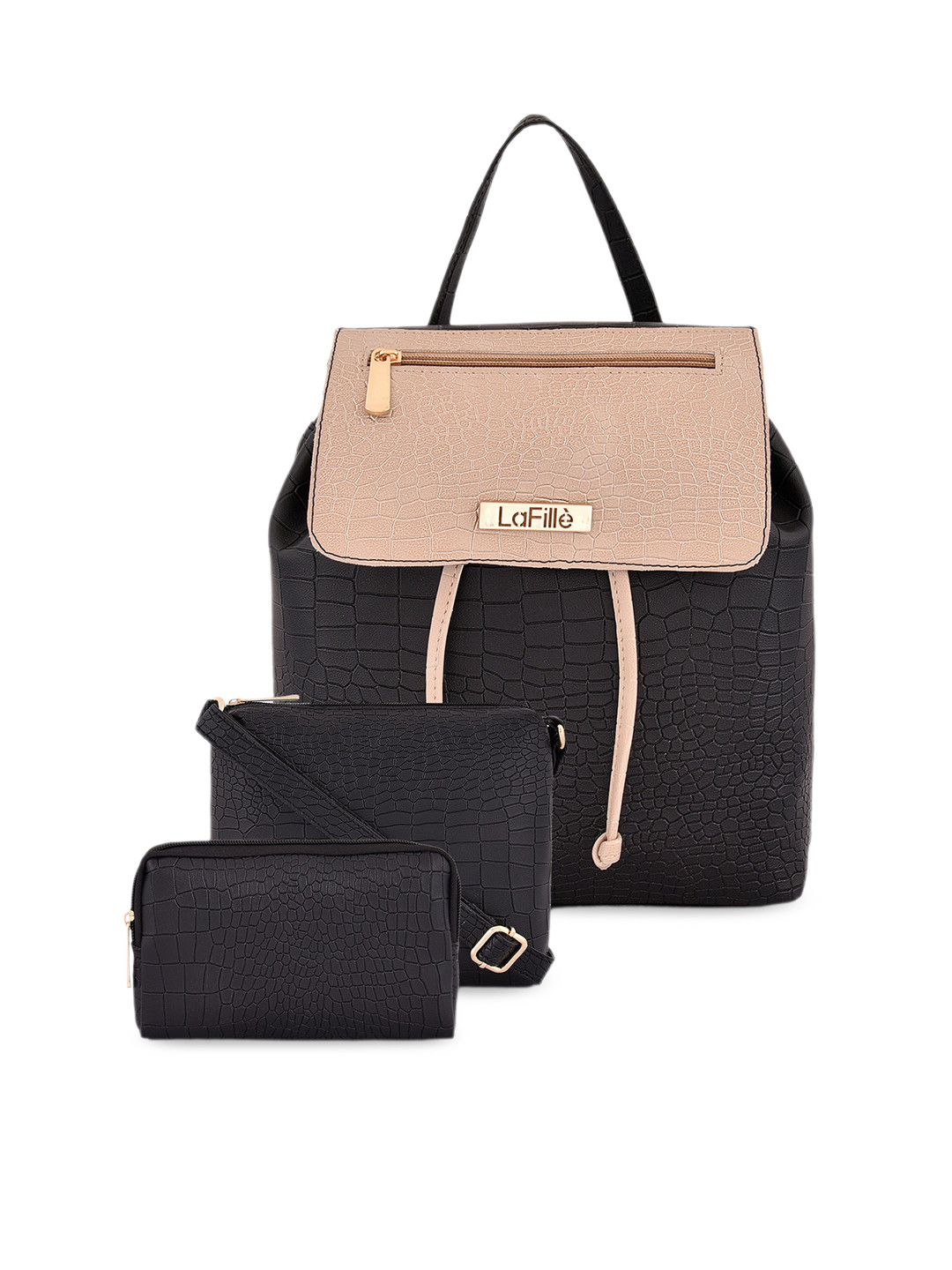 

LaFille Set Of 3 Colourblocked Structured Handheld Bag, Black