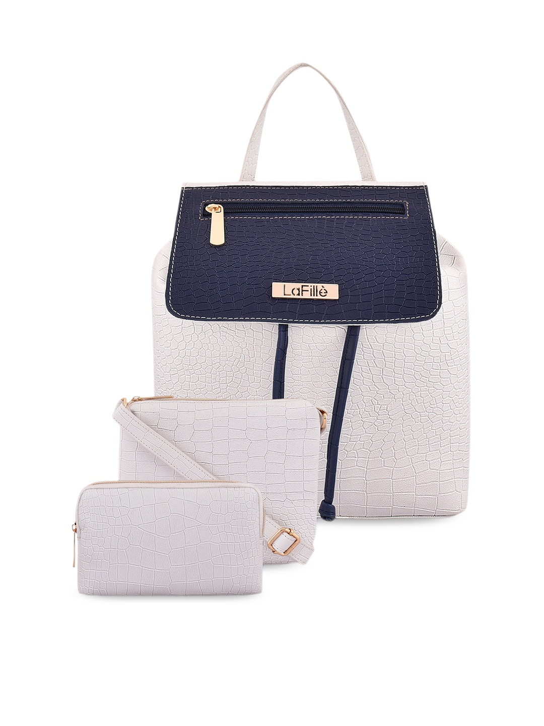 LaFille Set Of 3 Colourblocked Structured Handheld Bag, White