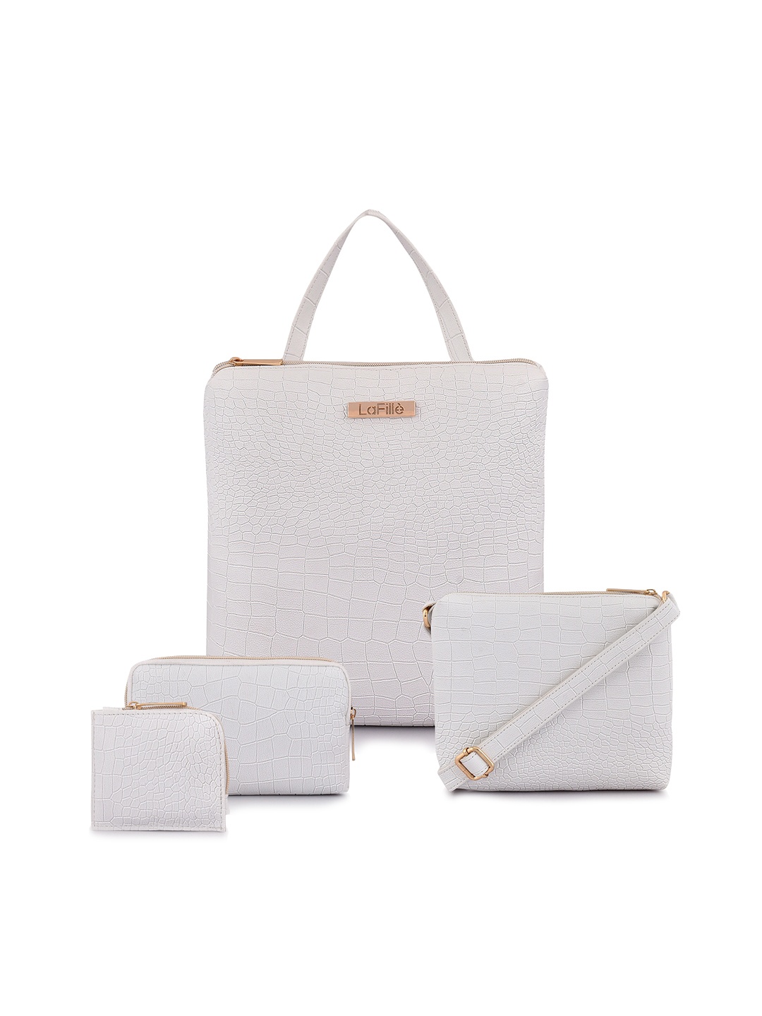 

LaFille Set Of 4 Colourblocked Structured Handheld Bag, White