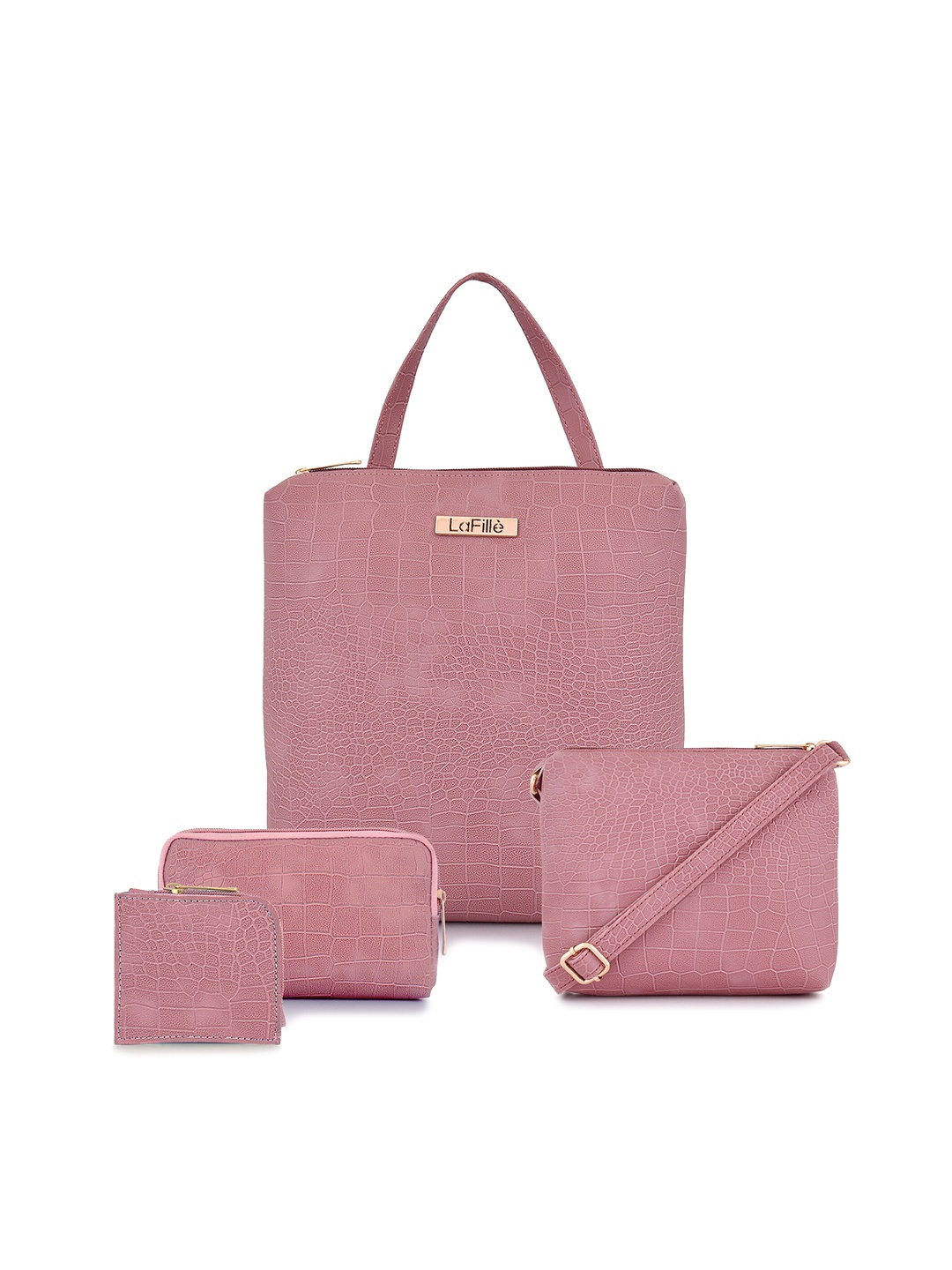 

LaFille Set Of 4 Colourblocked Structured Handheld Bag, Purple