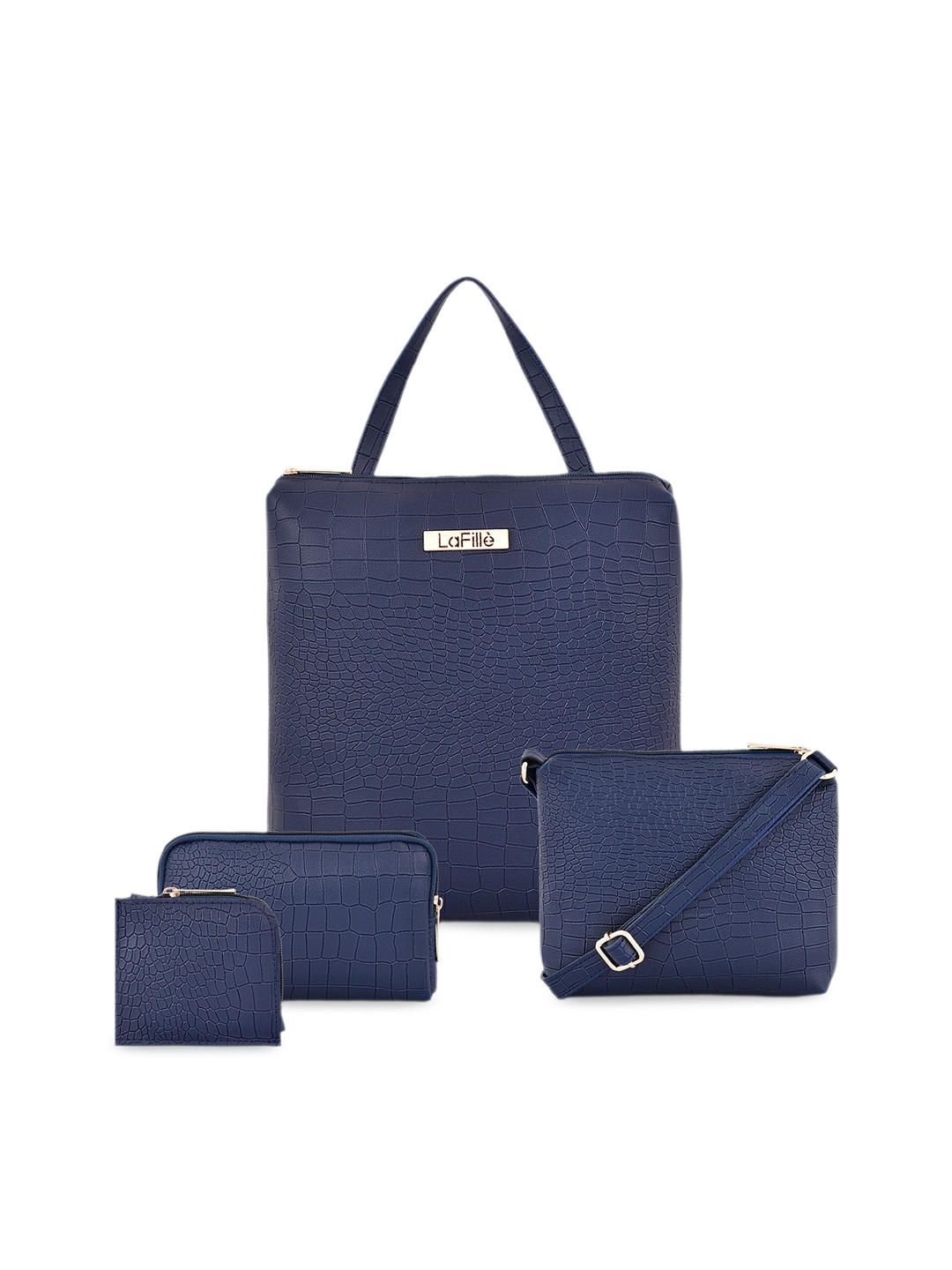 

LaFille Set Of 4 Texture Structured Water Resistent Handheld Bag, Blue