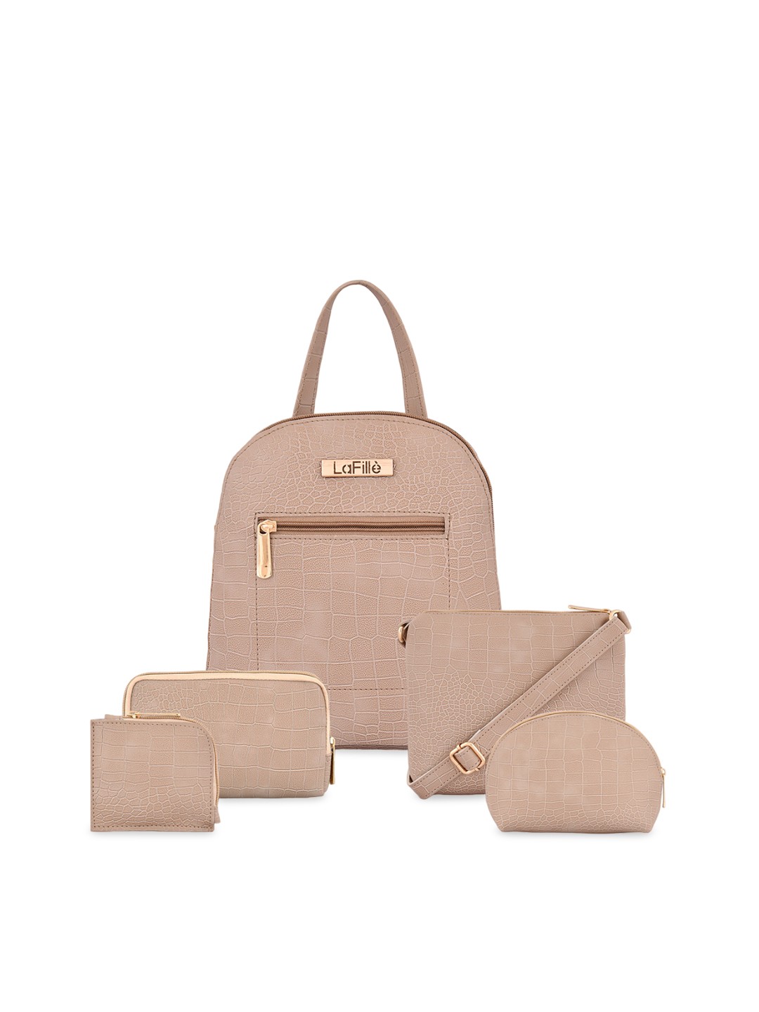 

LaFille Set Of 5 Textured Structured Handheld Bag, Beige