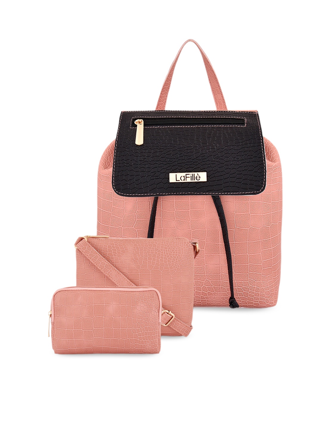 

LaFille Set Of 3 Textured Structured Handheld Bag, Peach