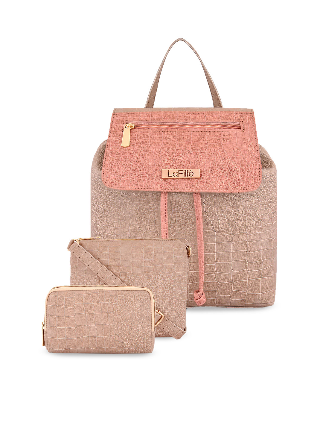 

LaFille Set Of 3 Textured Structured Handheld Bag, Beige