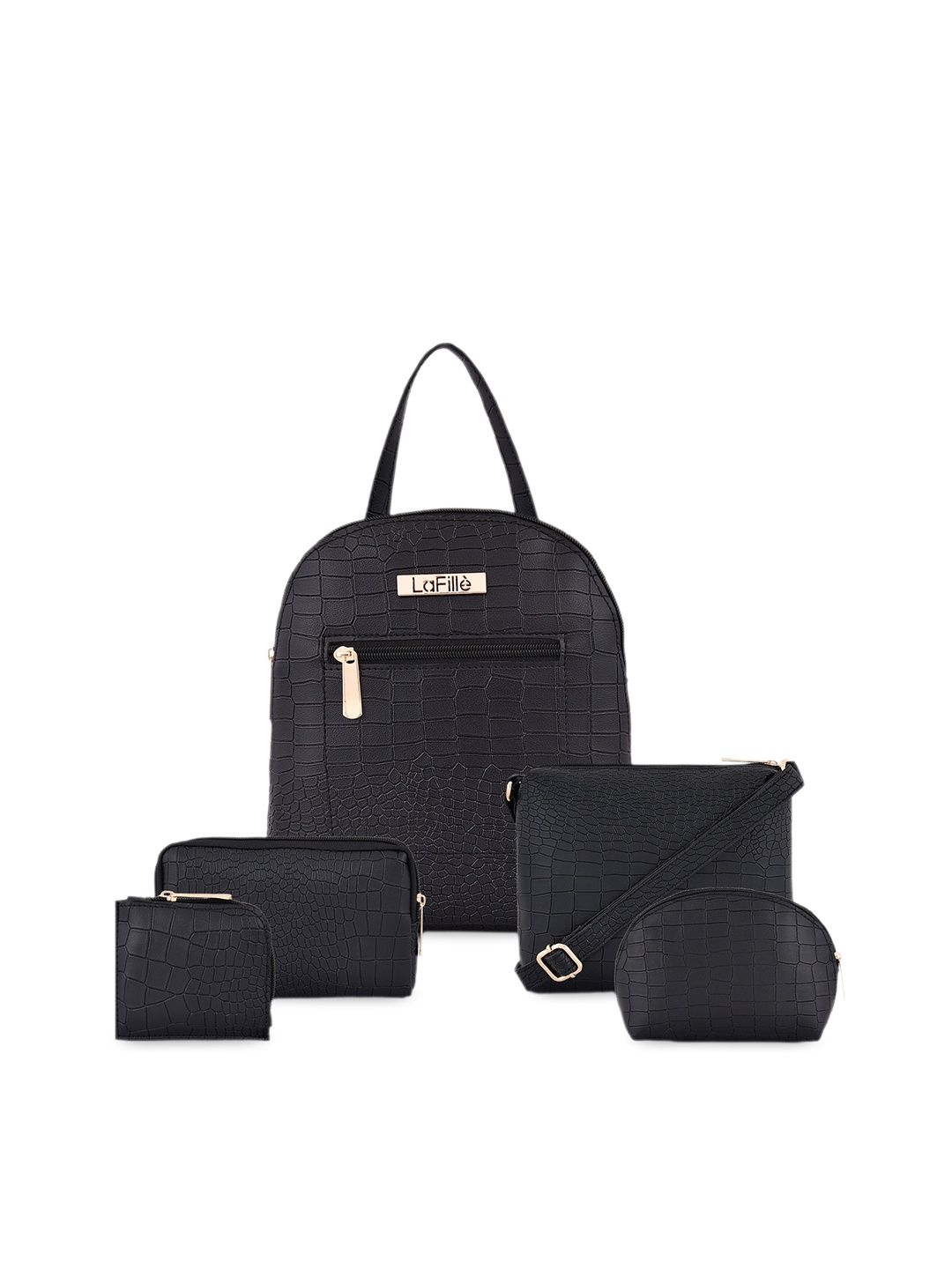 

LaFille Set Of 5 Textured Water Resistent Structured Handheld Bag, Black