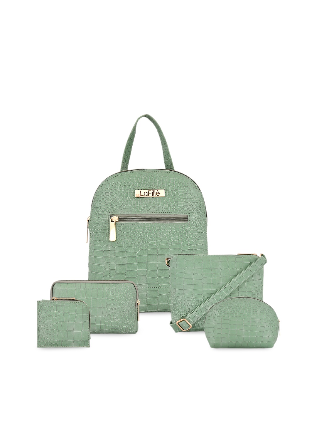 

LaFille Set Of 5 Textured Water Resistent Structured Handheld Bag, Green