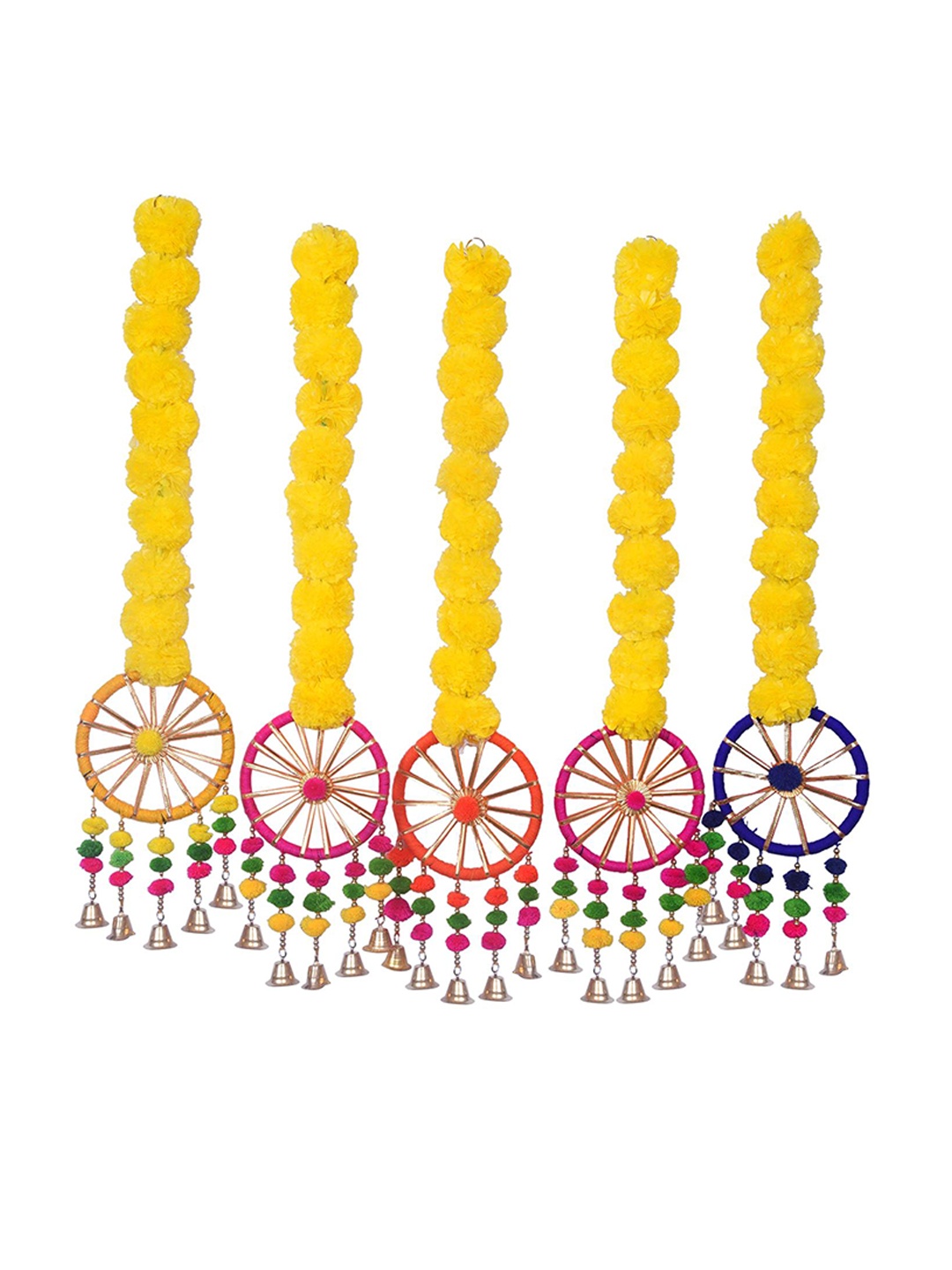 

Divyakosh Artificial Yellow Marigold Flowers String with Decorative Bells, Multi