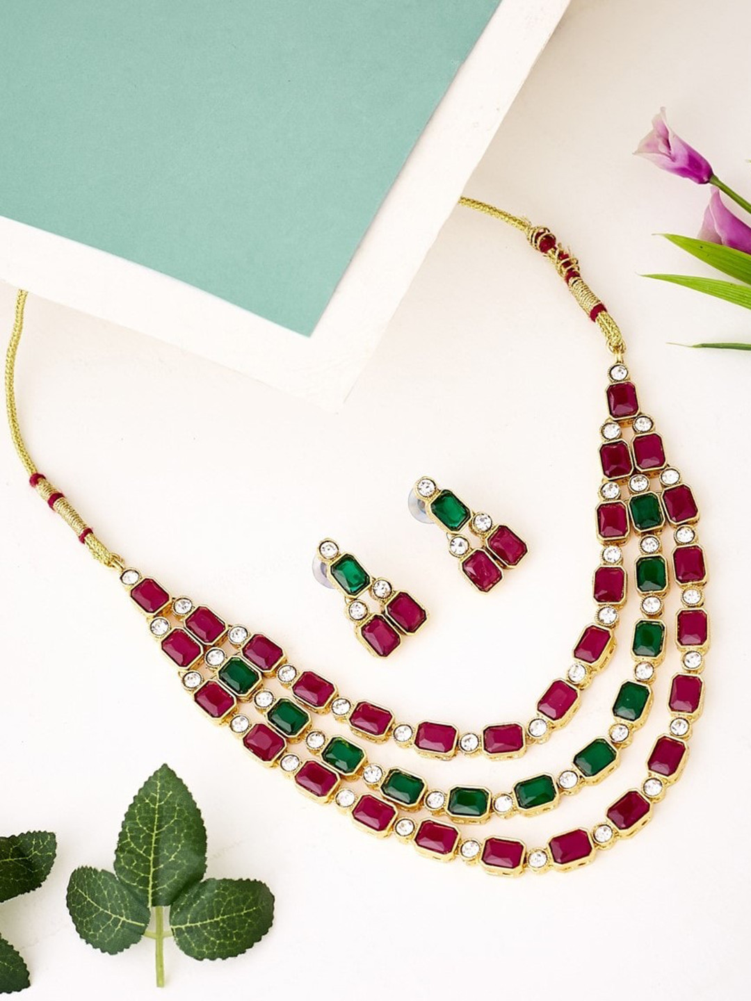 

ATIBELLE Gold Plated Kundan Studded Jewellery Set