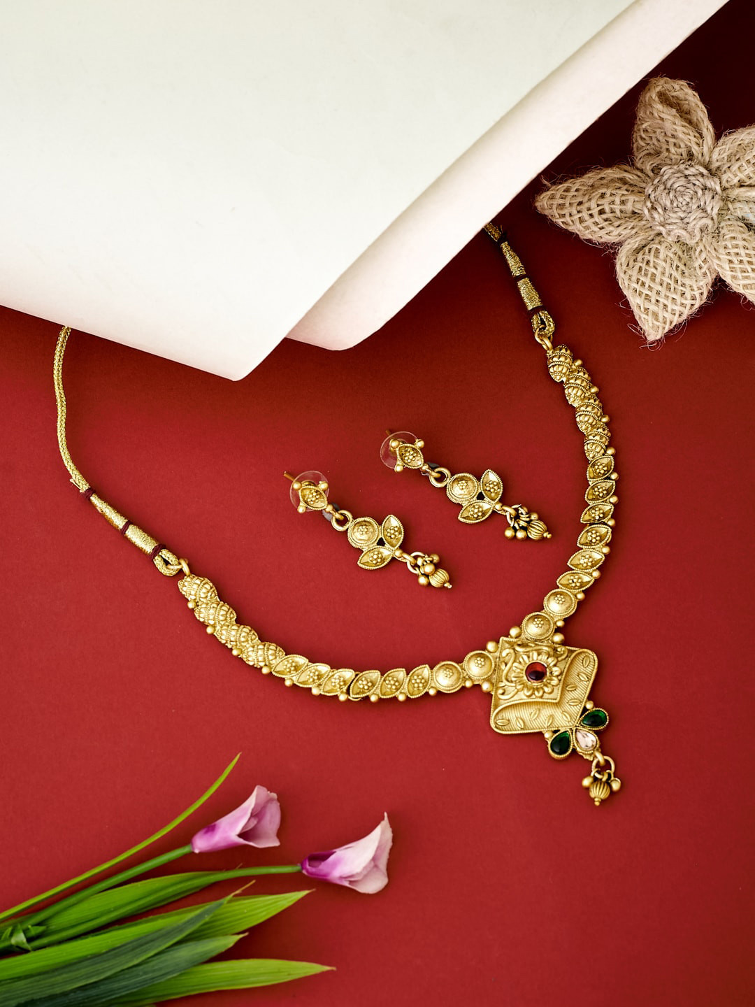 

ATIBELLE Gold Plated Stone Studded Jewellery Set