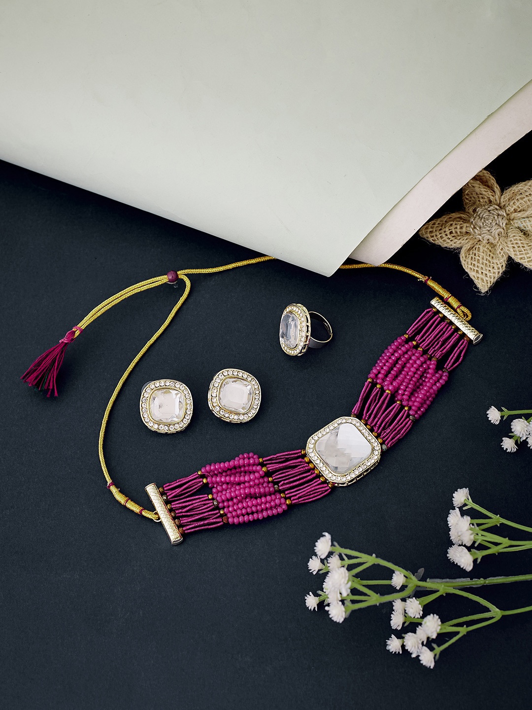 

ATIBELLE Gold Plated Kundan Studded & Beaded Jewellery Set