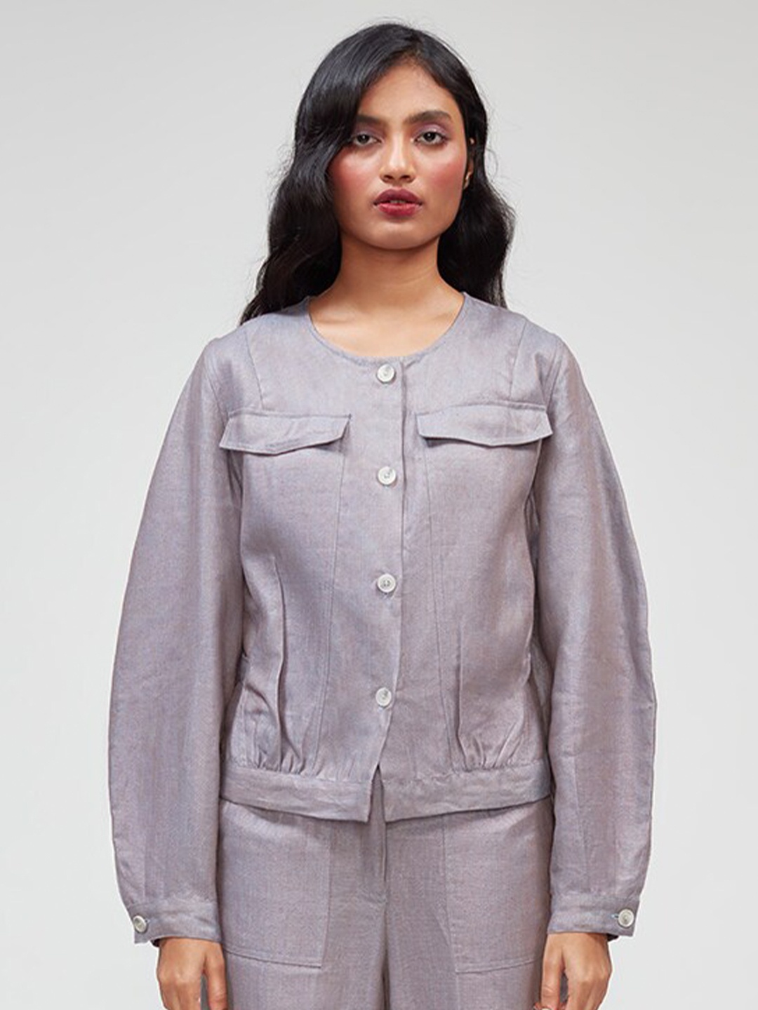 

Bhaane Linen Shirt Style Top, Lavender