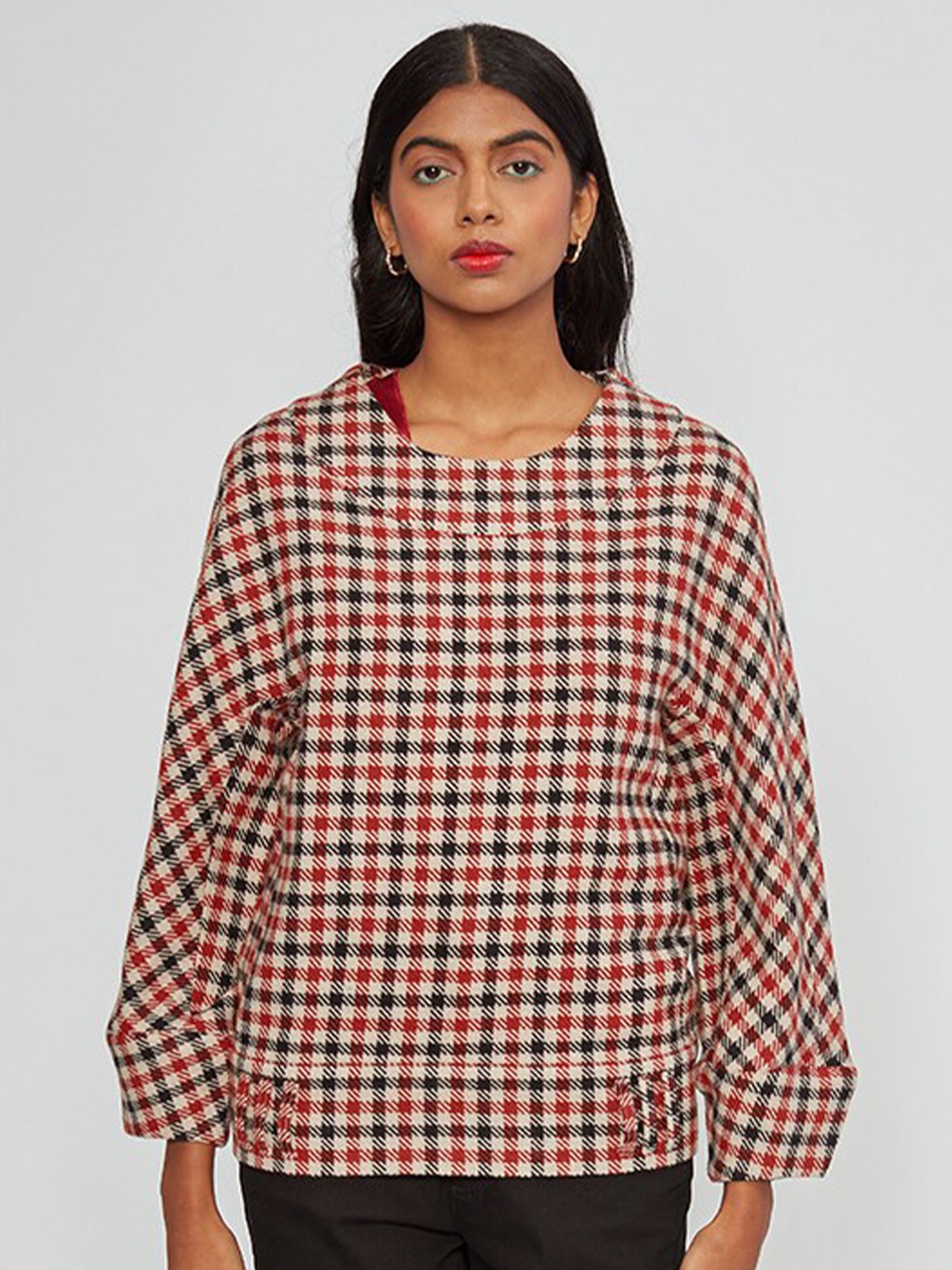 

Bhaane Long Sleeves Checked Top, Red