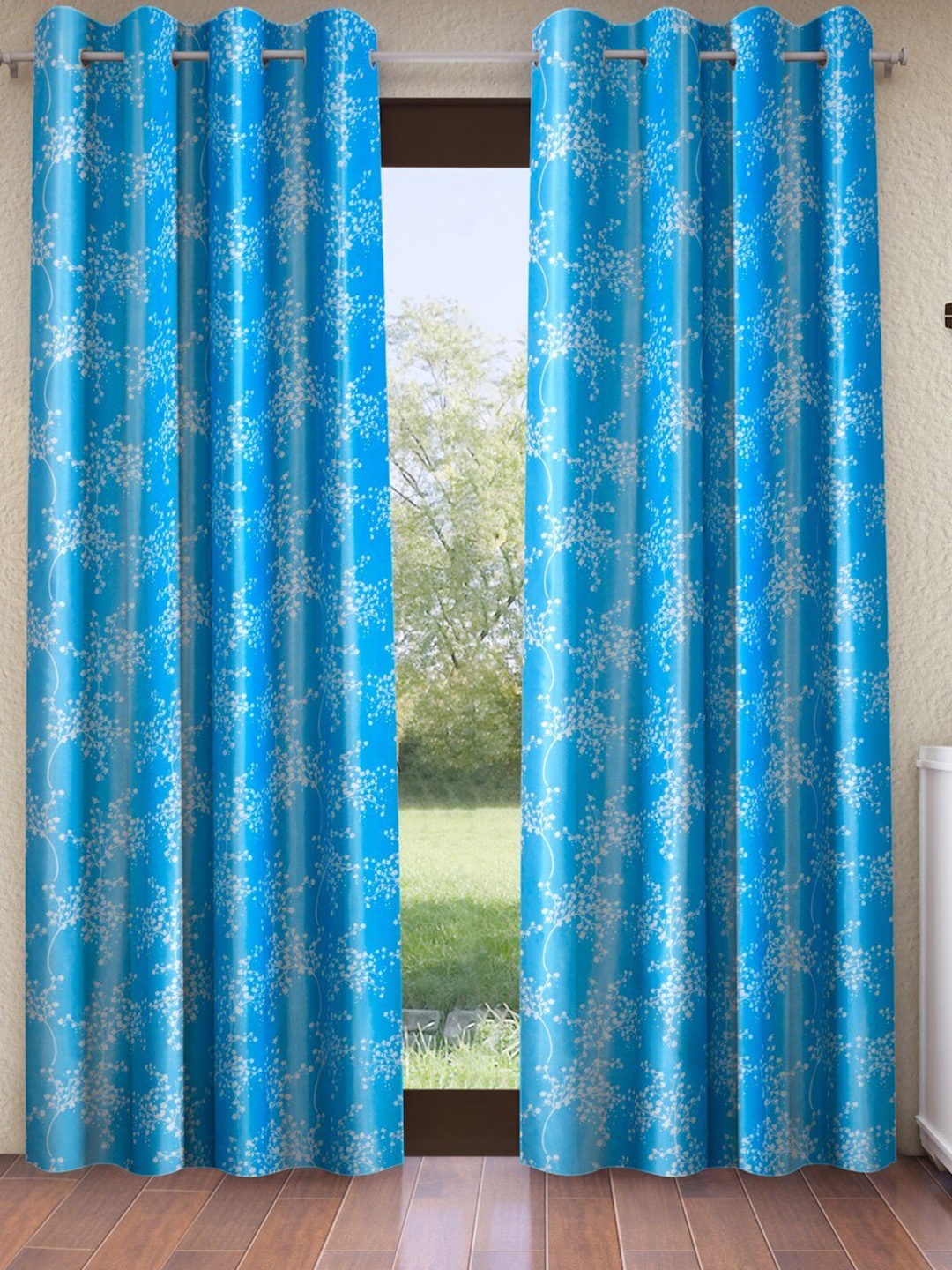 

Fashion String Turquoise Blue & White 2-Pieces Floral Door Curtains