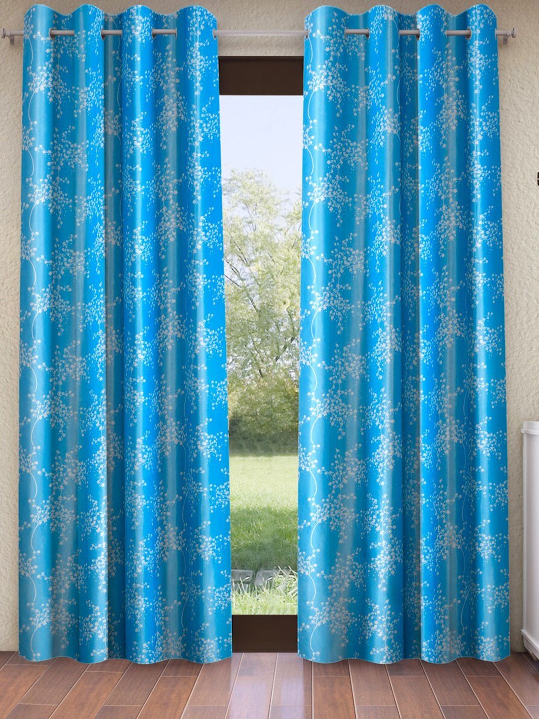 

Fashion String Turquoise Blue & White Set of 2 Floral Long Door Curtains