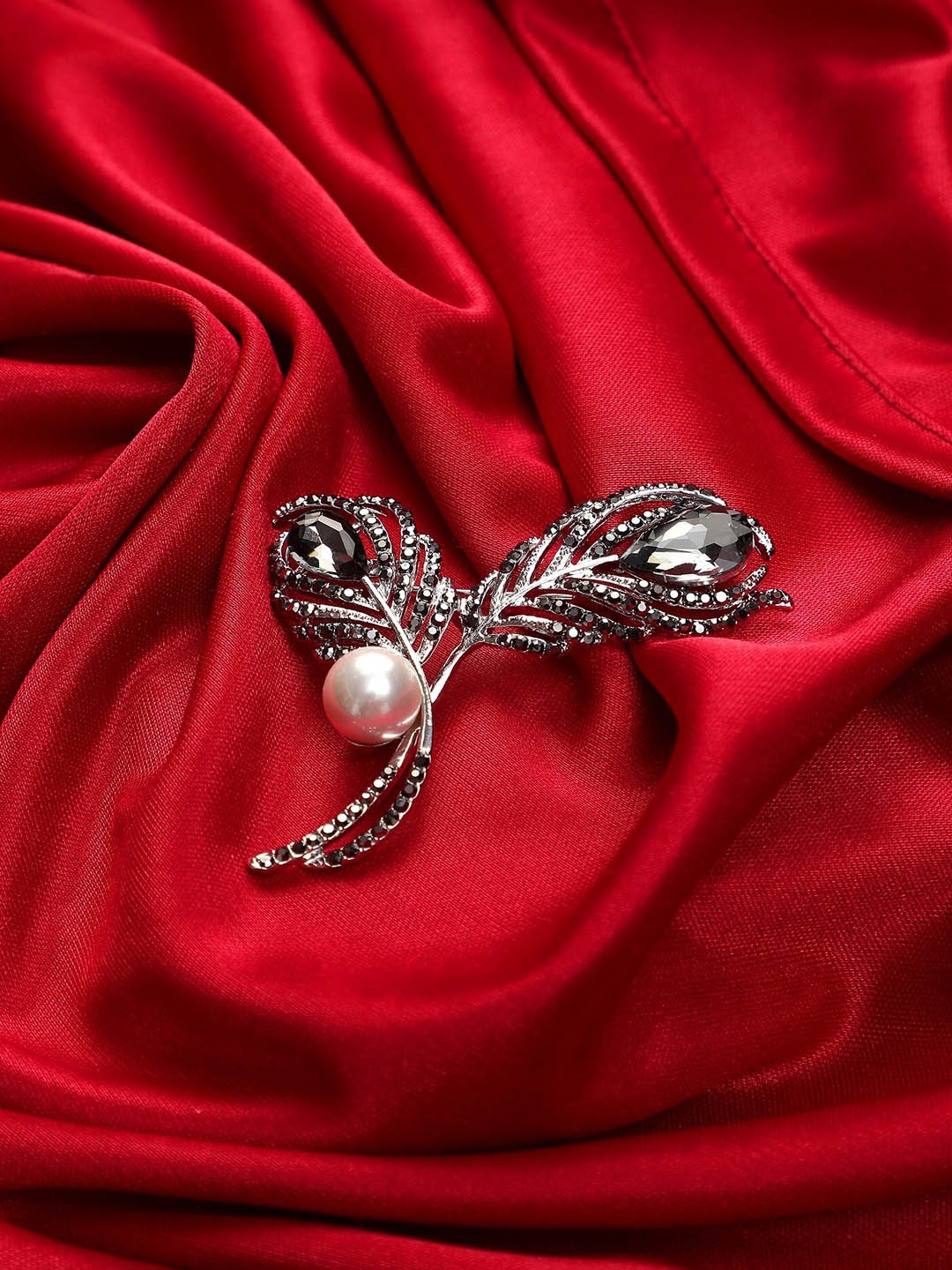 

Mali Fionna Women Stone-Studded & Pearl Beaded Brooch, Silver