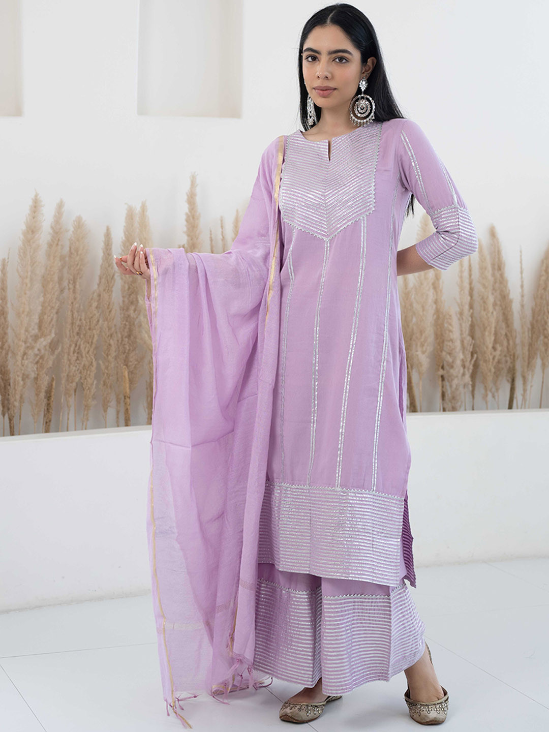 

KALINI Regular Gotta Patti Kurta With Palazzos & Dupatta, Lavender